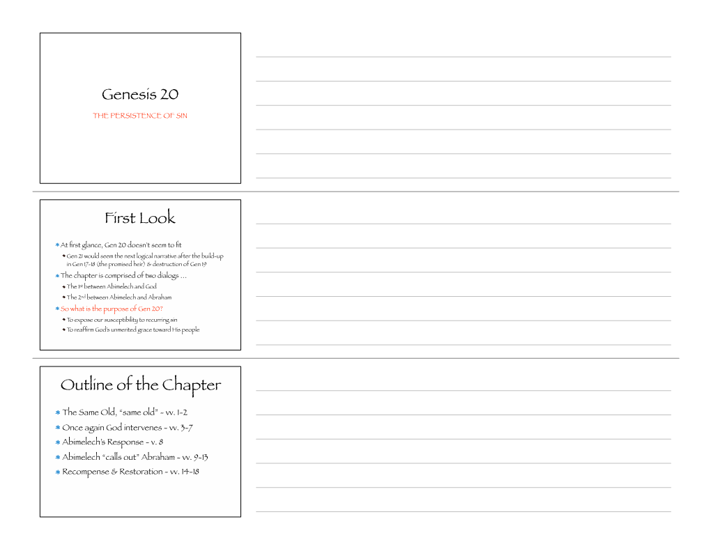Genesis 20 First Look Outline of the Chapter