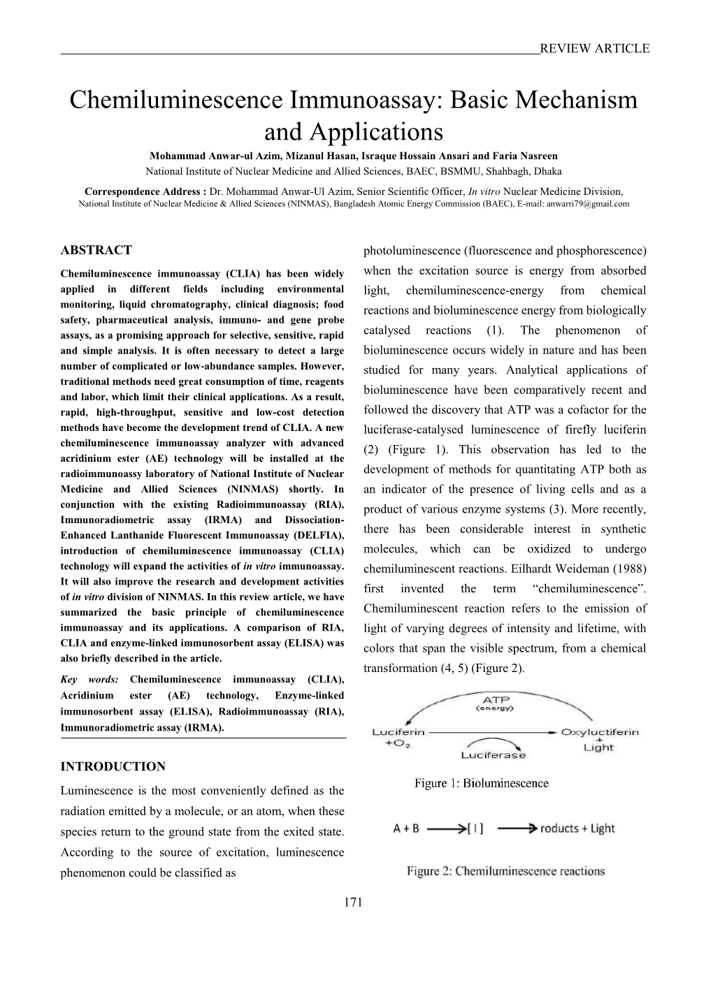 Chemiluminescence Immunoassay: Basic Mechanism and Applications