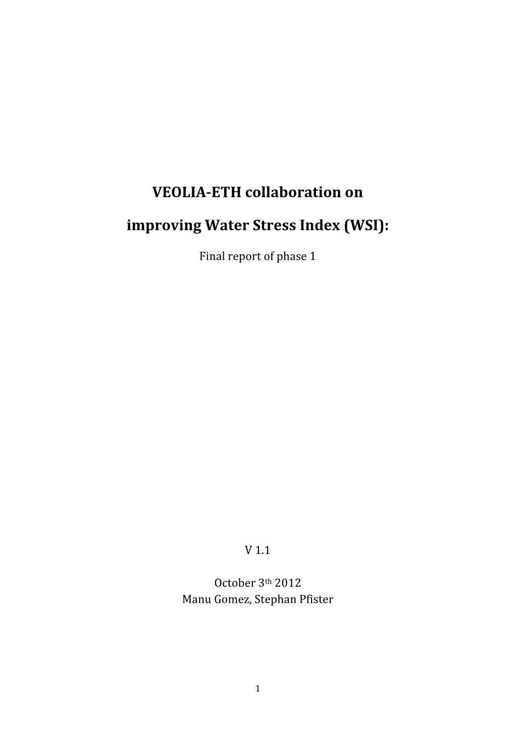 VEOLIA-ETH Collaboration on Improving Water Stress Index (WSI)