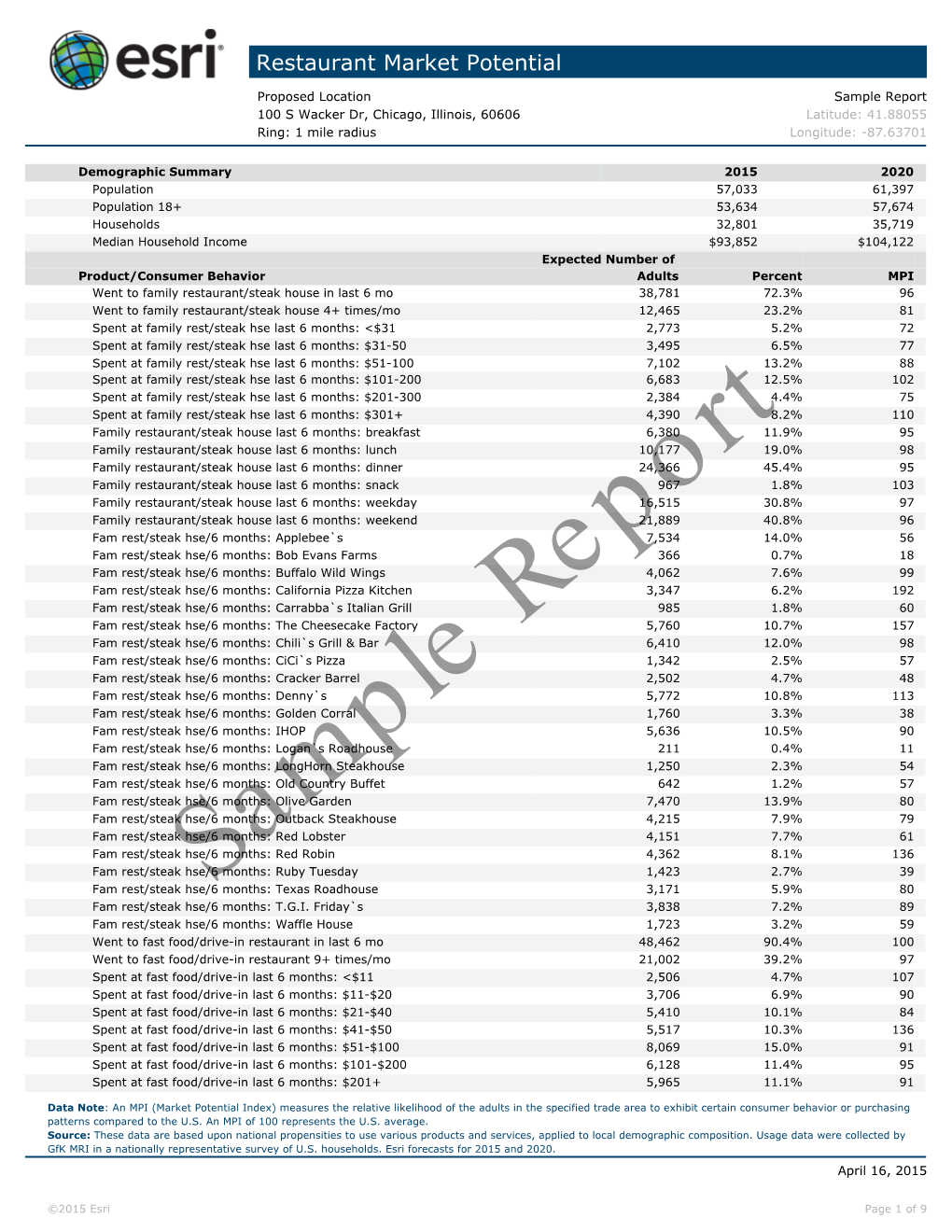 Restaurant Market Potential Example