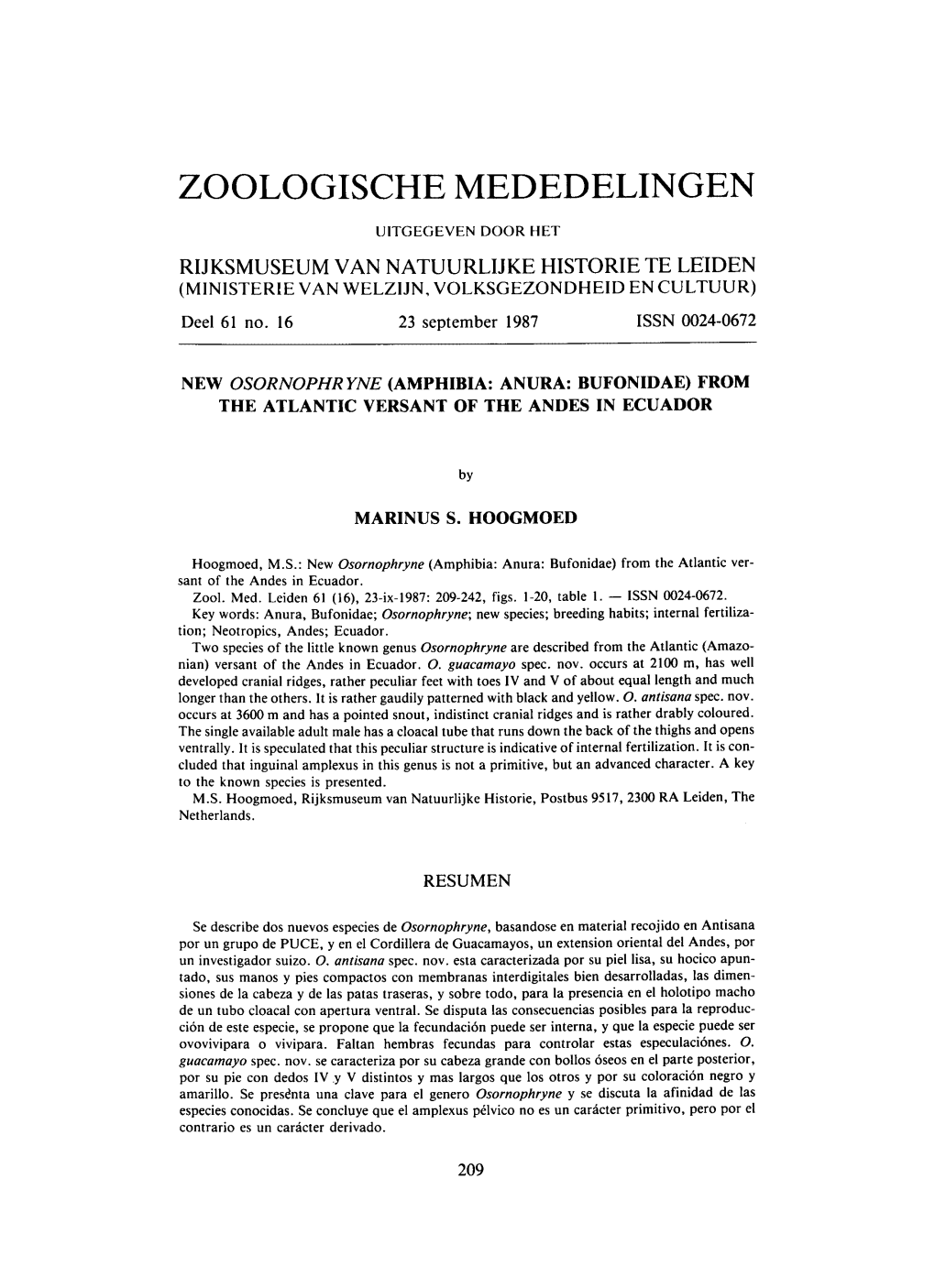 Zoologische Mededelingen