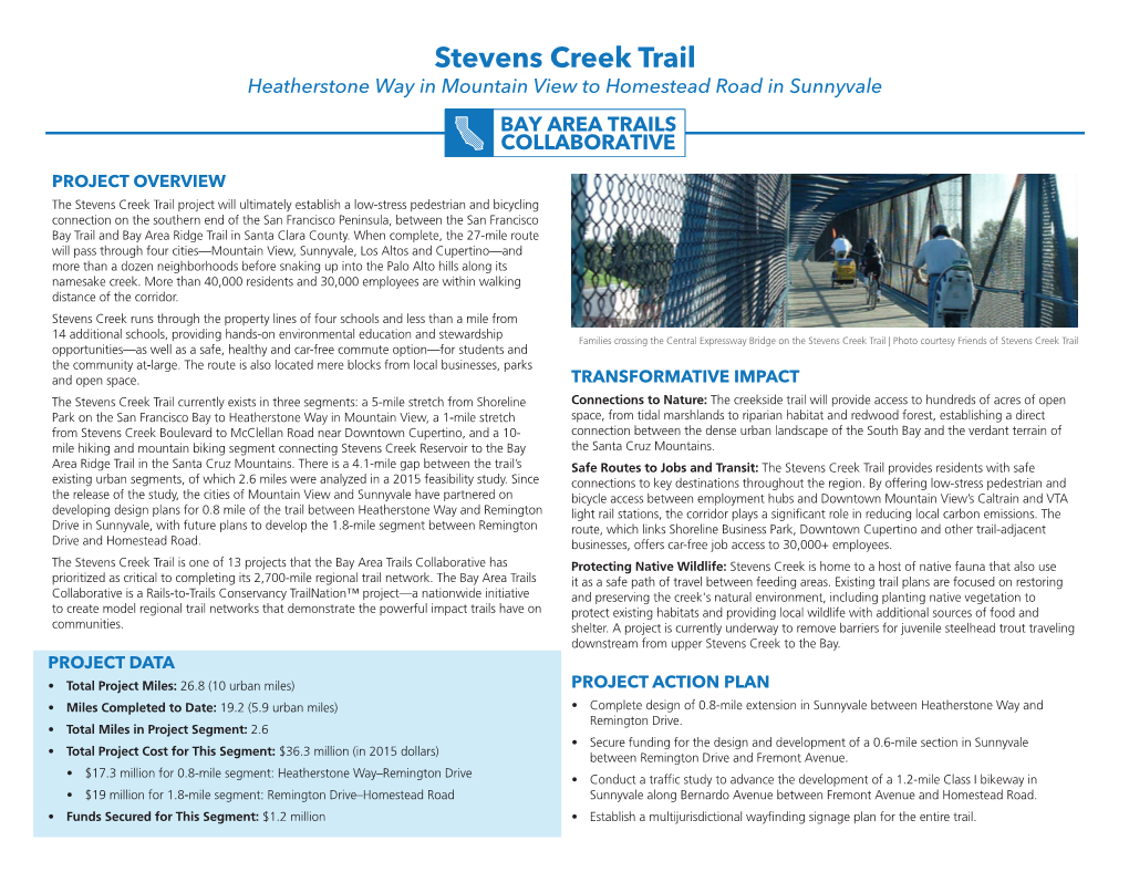 Stevens Creek Trail Heatherstone Way in Mountain View to Homestead Road in Sunnyvale