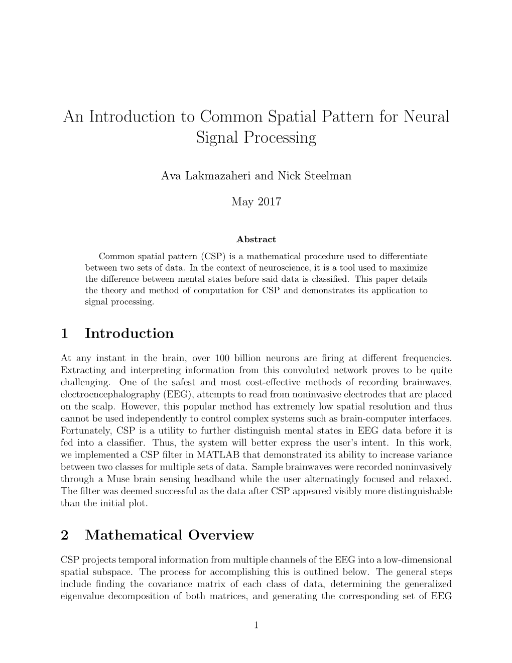 An Introduction to Common Spatial Pattern for Neural Signal Processing