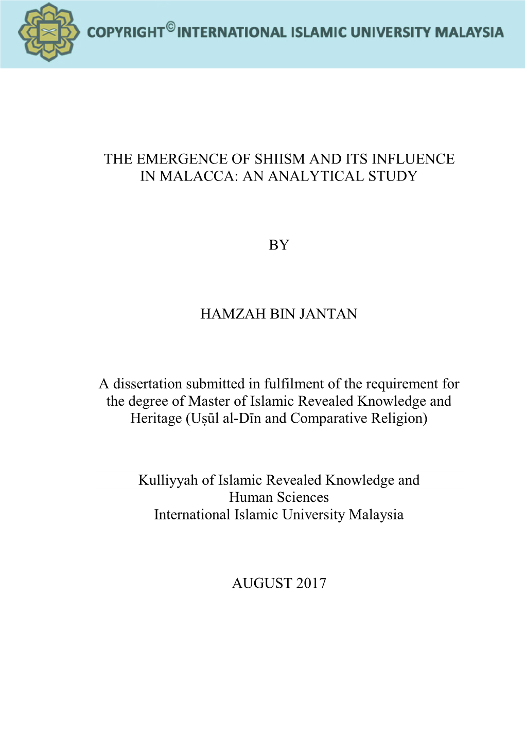 The Emergence of Shiism and Its Influence in Malacca: an Analytical Study