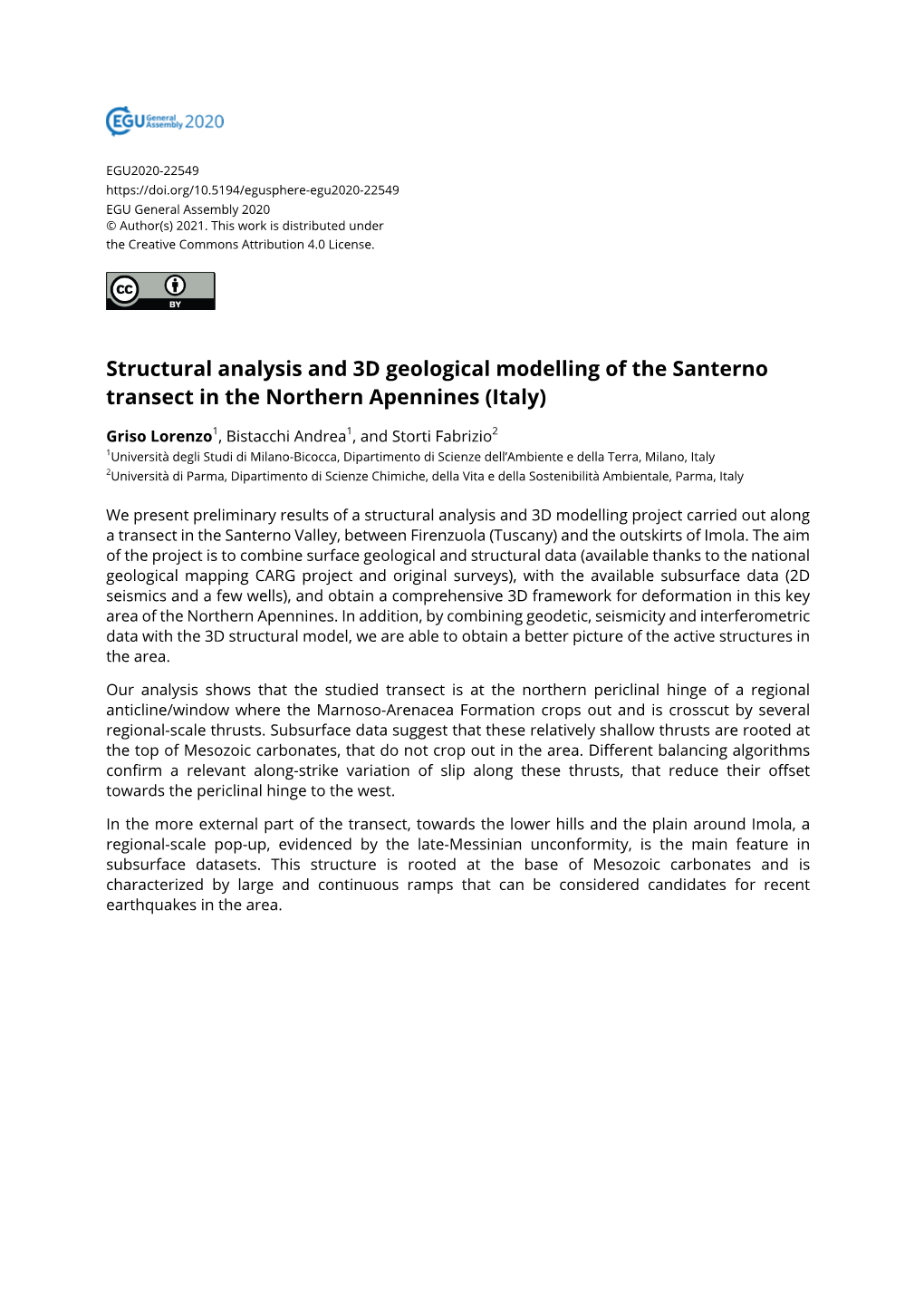 Structural Analysis and 3D Geological Modelling of the Santerno Transect in the Northern Apennines (Italy)