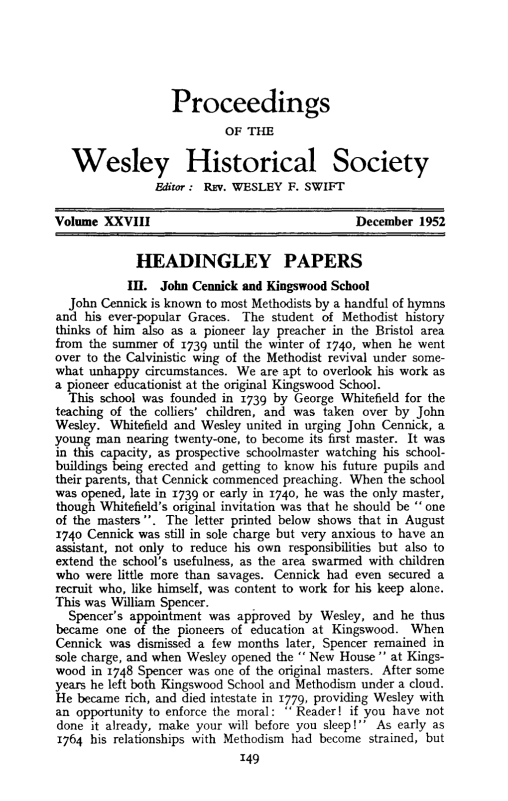 Proceedings Wesley Historical Society