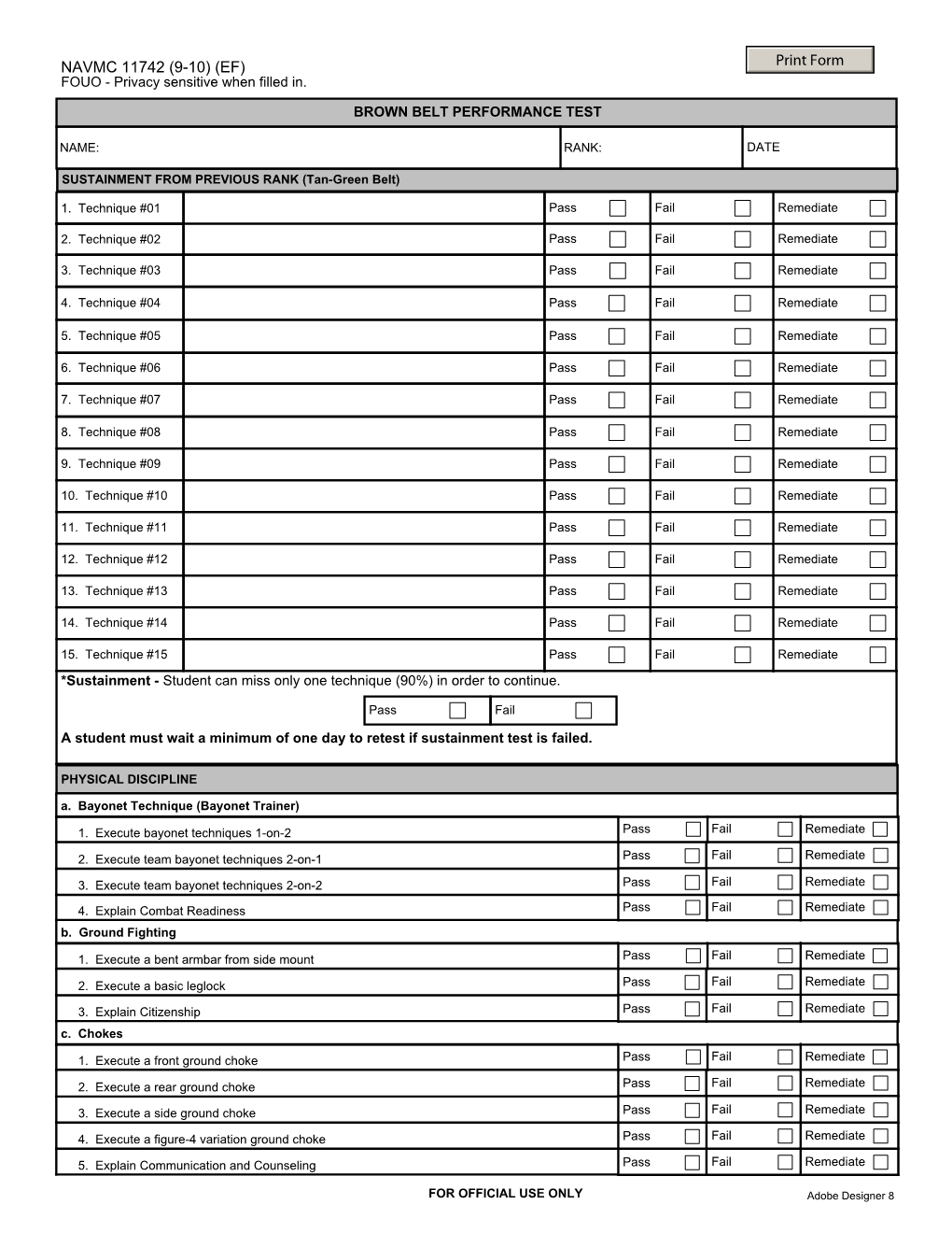 NAVMC 11742 (9-10) (EF) FOUO - Privacy Sensitive When Filled In