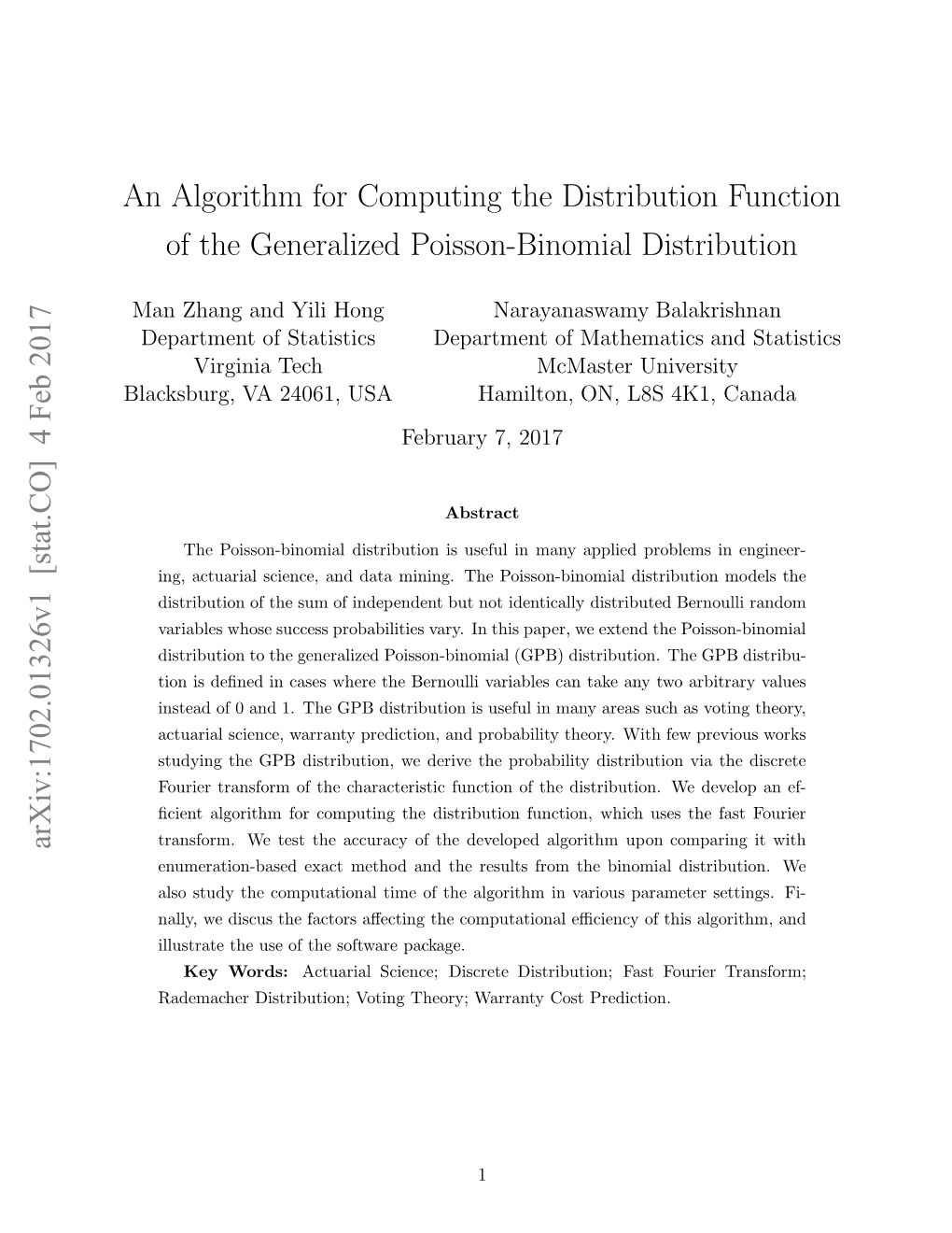 An Algorithm for Computing the Distribution Function of The