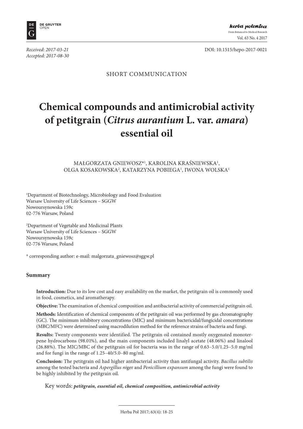 (Citrus Aurantium L. Var. Amara) Essential Oil