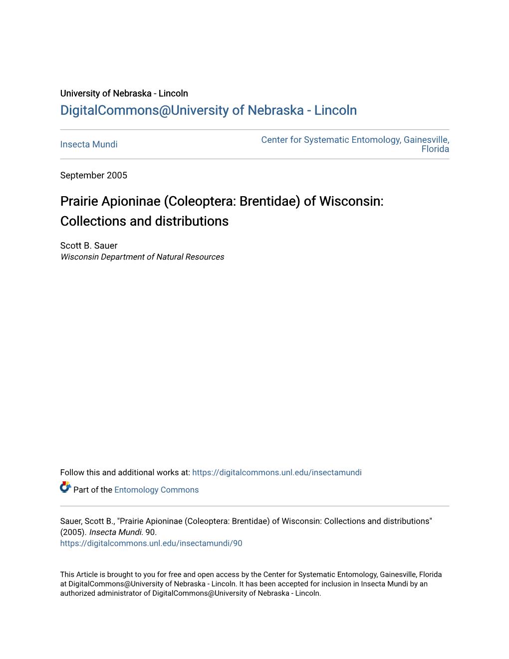 Prairie Apioninae (Coleoptera: Brentidae) of Wisconsin: Collections and Distributions