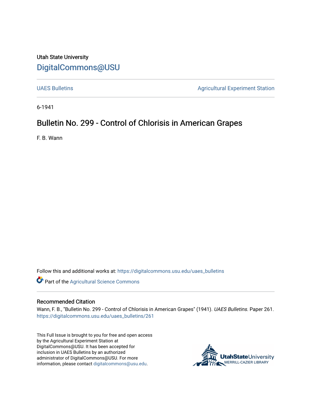 Bulletin No. 299-Control of Chlorisis in American Grapes