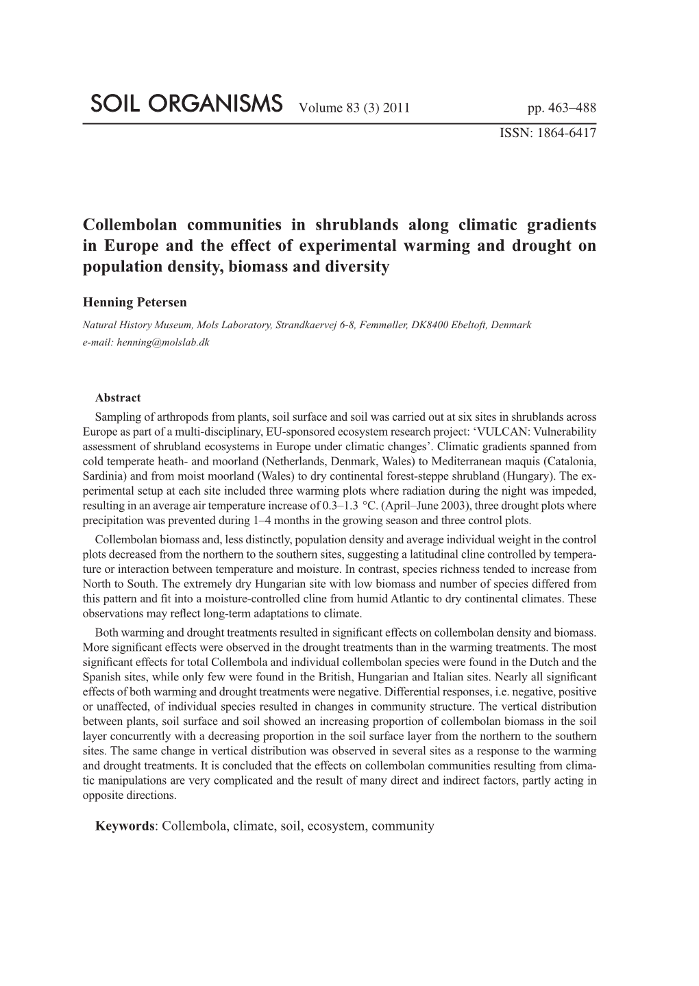 Collembolan Communities in Shrublands Along Climatic Gradients