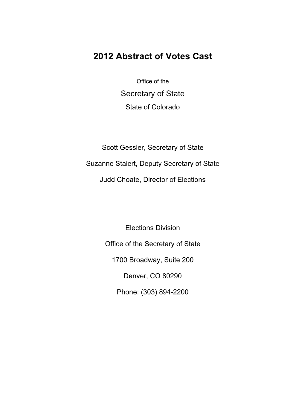 2012 Abstract of Votes Cast