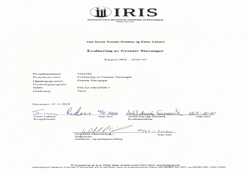 Rapport 2010-163 Evaluering Av Greater Stavanger Med Sign..Pdf