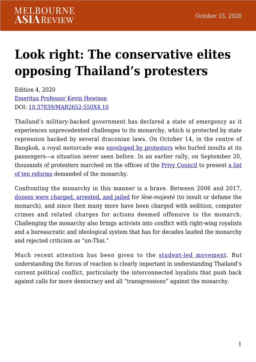 The Conservative Elites Opposing Thailand's Protesters