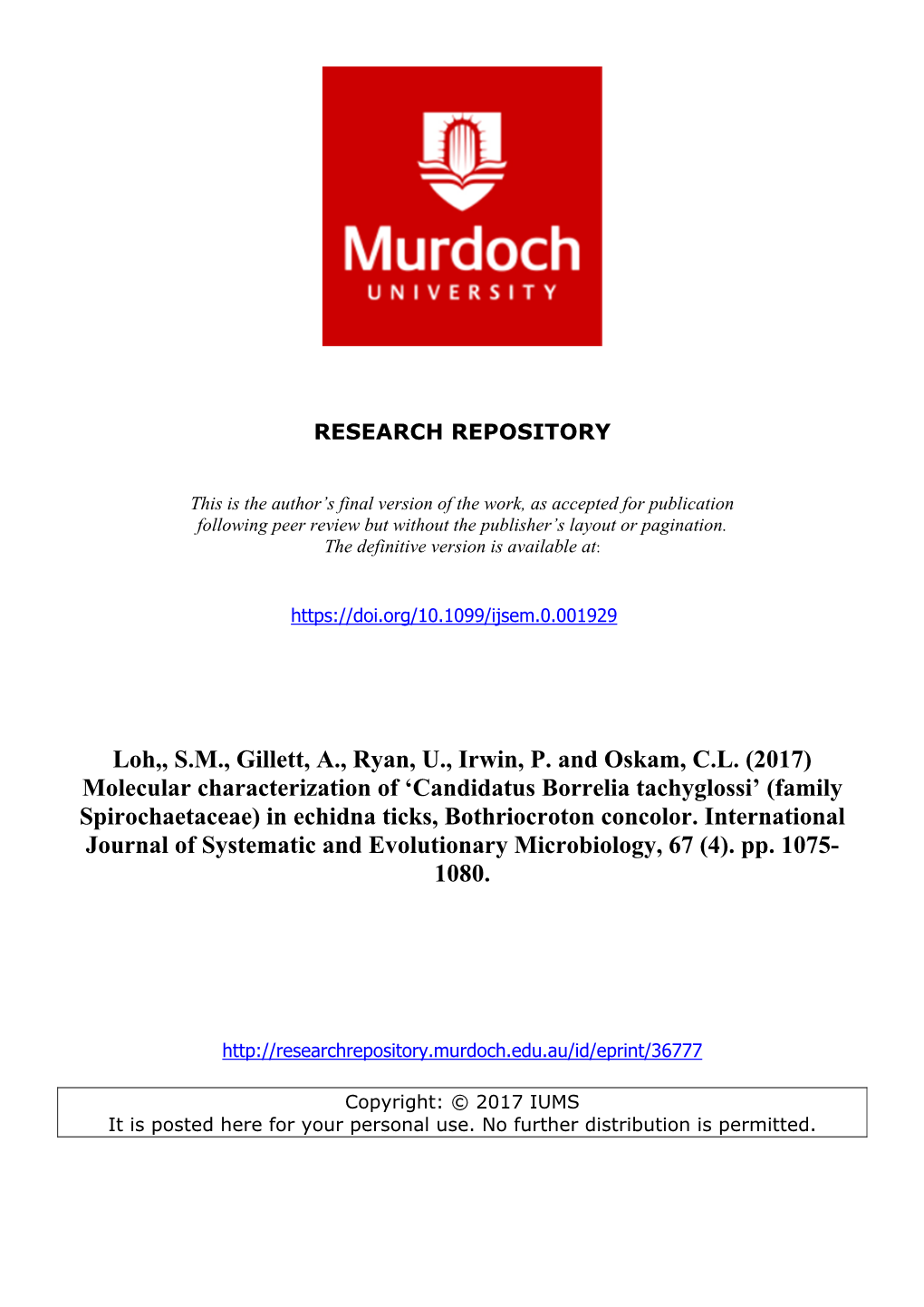 Molecular Characterization of 'Candidatus Borrelia Tachygl