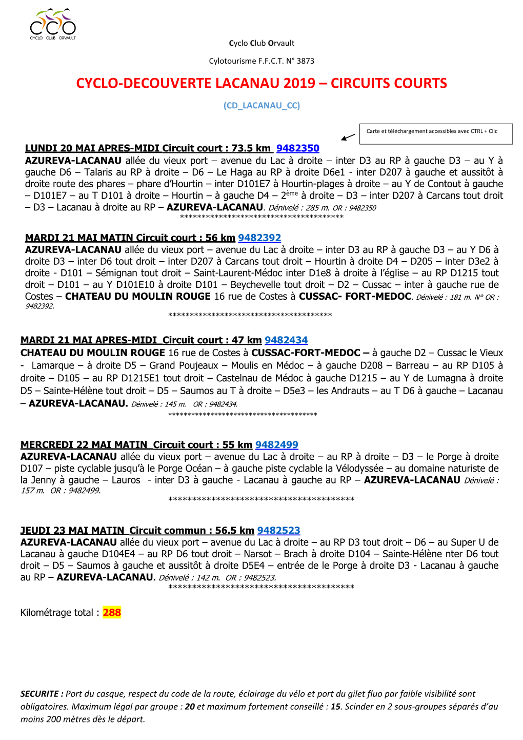 Cyclo-Decouverte Lacanau 2019 – Circuits Courts (Cd Lacanau Cc)