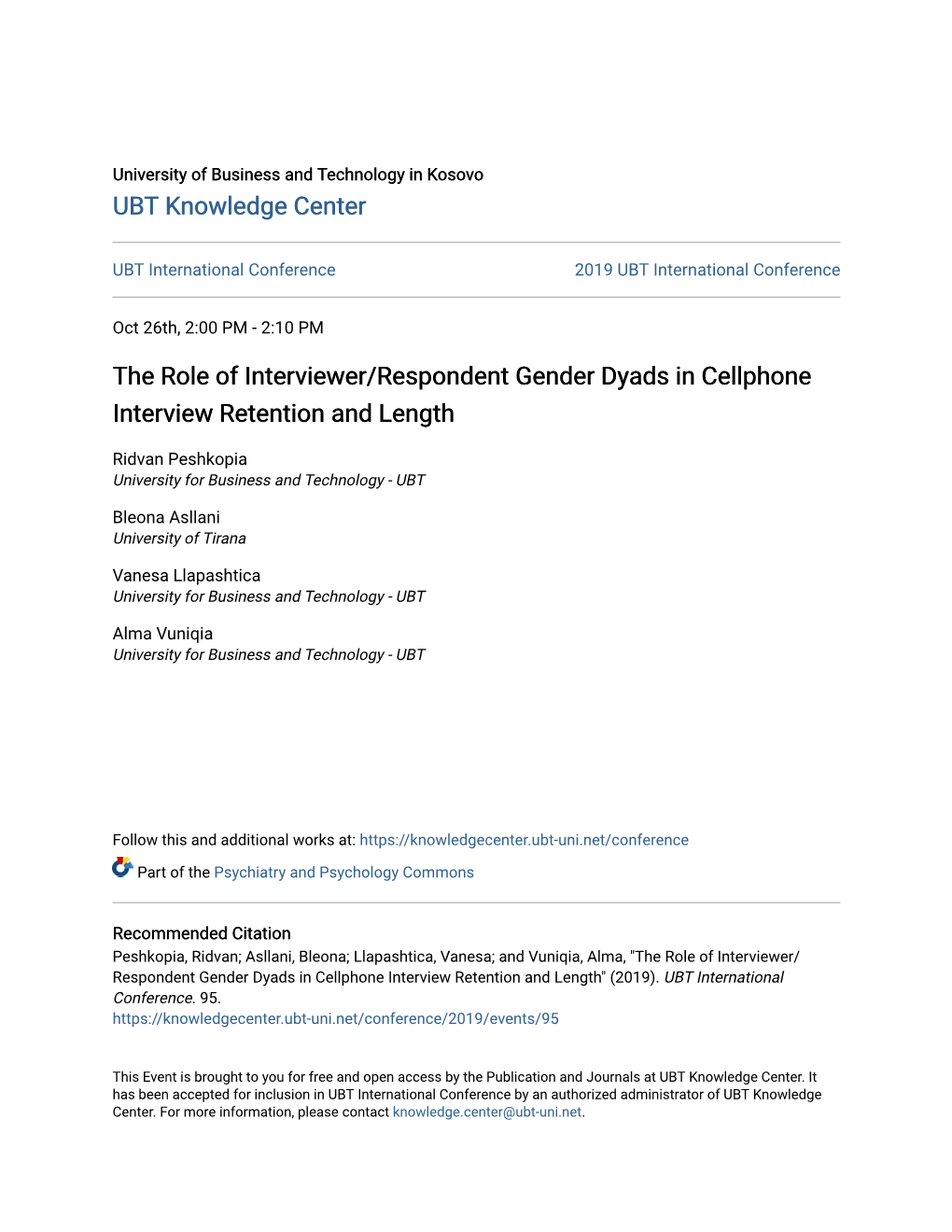 The Role of Interviewer/Respondent Gender Dyads in Cellphone Interview Retention and Length