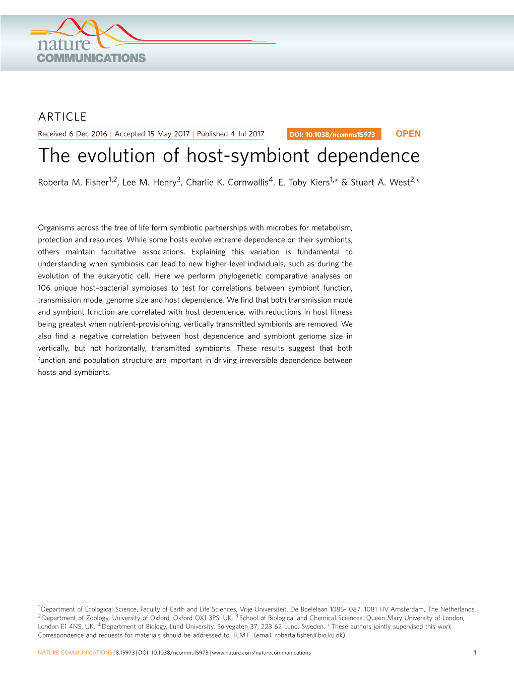 The Evolution of Host-Symbiont Dependence