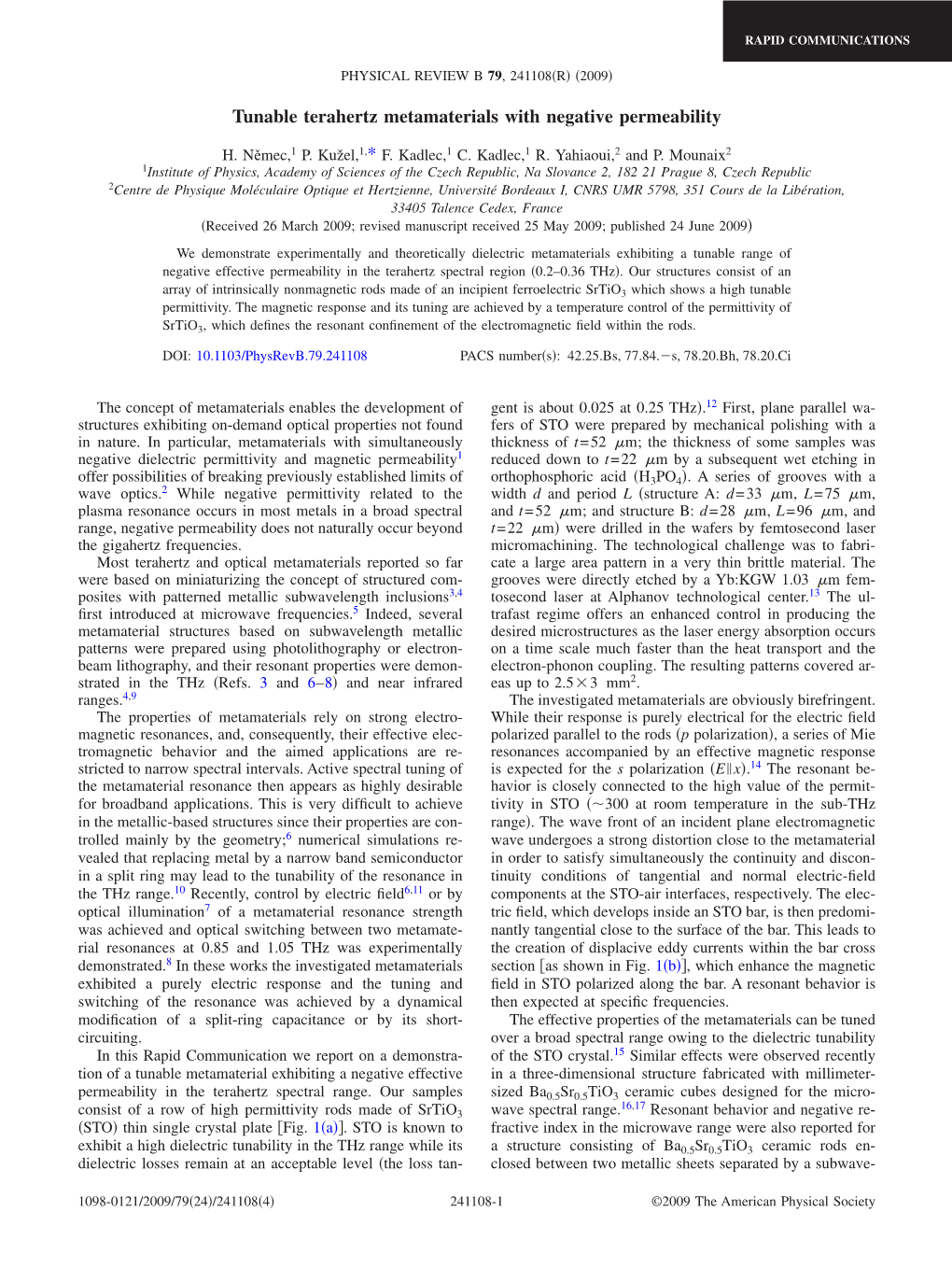 Tunable Terahertz Metamaterials with Negative Permeability