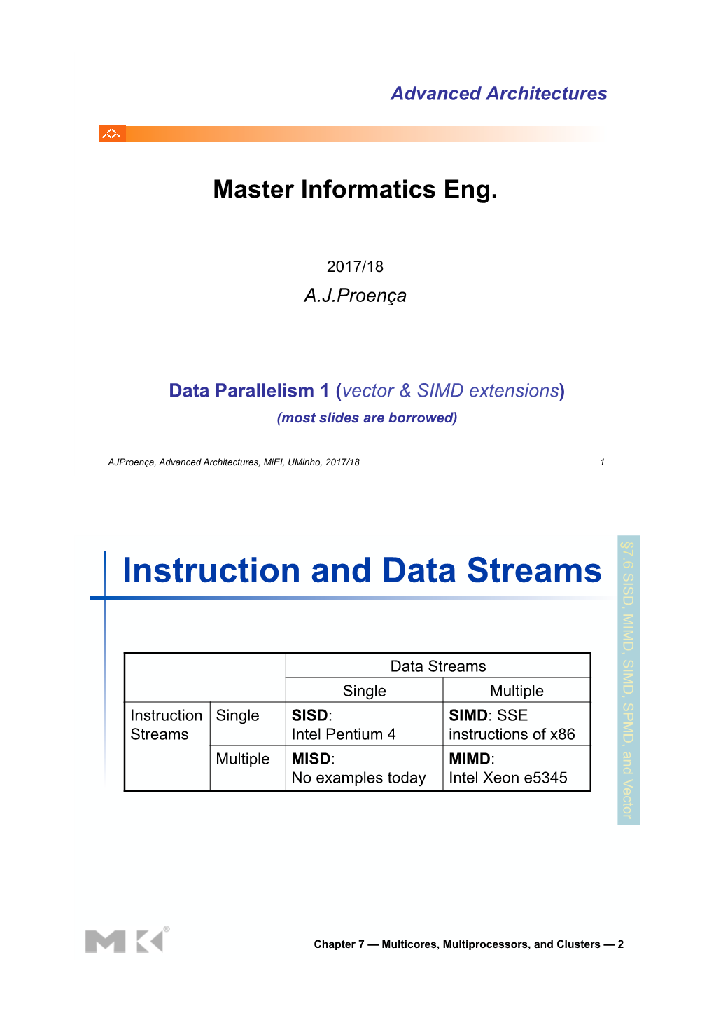 Instruction and Data Streams §7.6 SISD