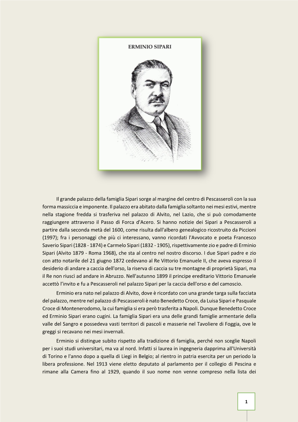 Erminio Sipari (Alvito 1879 - Roma 1968), Che Sta Al Centro Nel Nostro Discorso