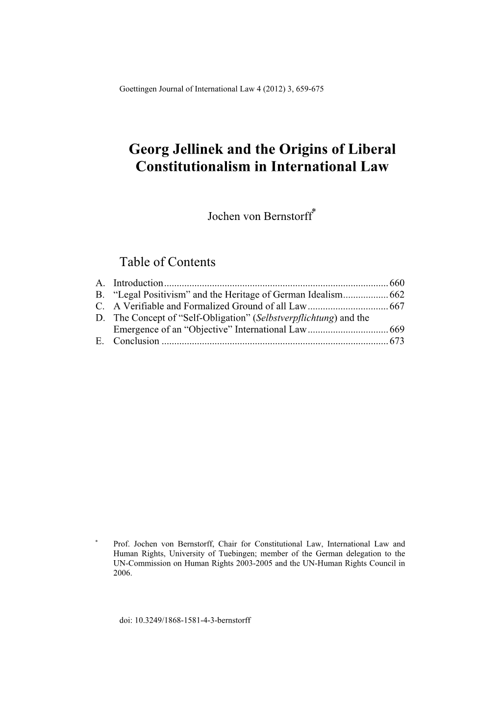 Georg Jellinek and the Origins of Liberal Constitutionalism in International Law