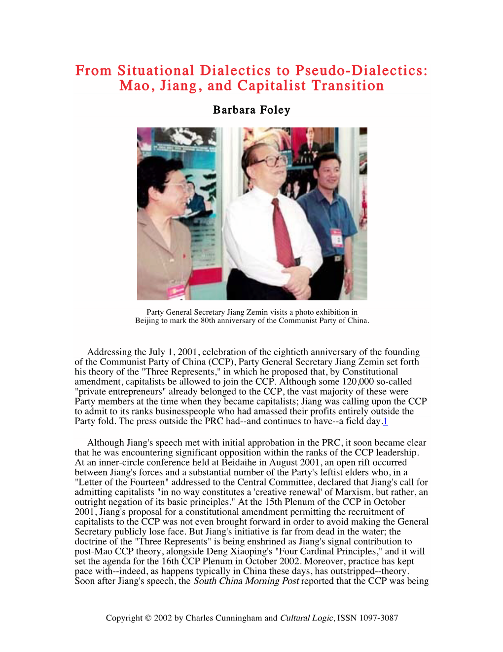 Mao, Jiang, and Capitalist Transition