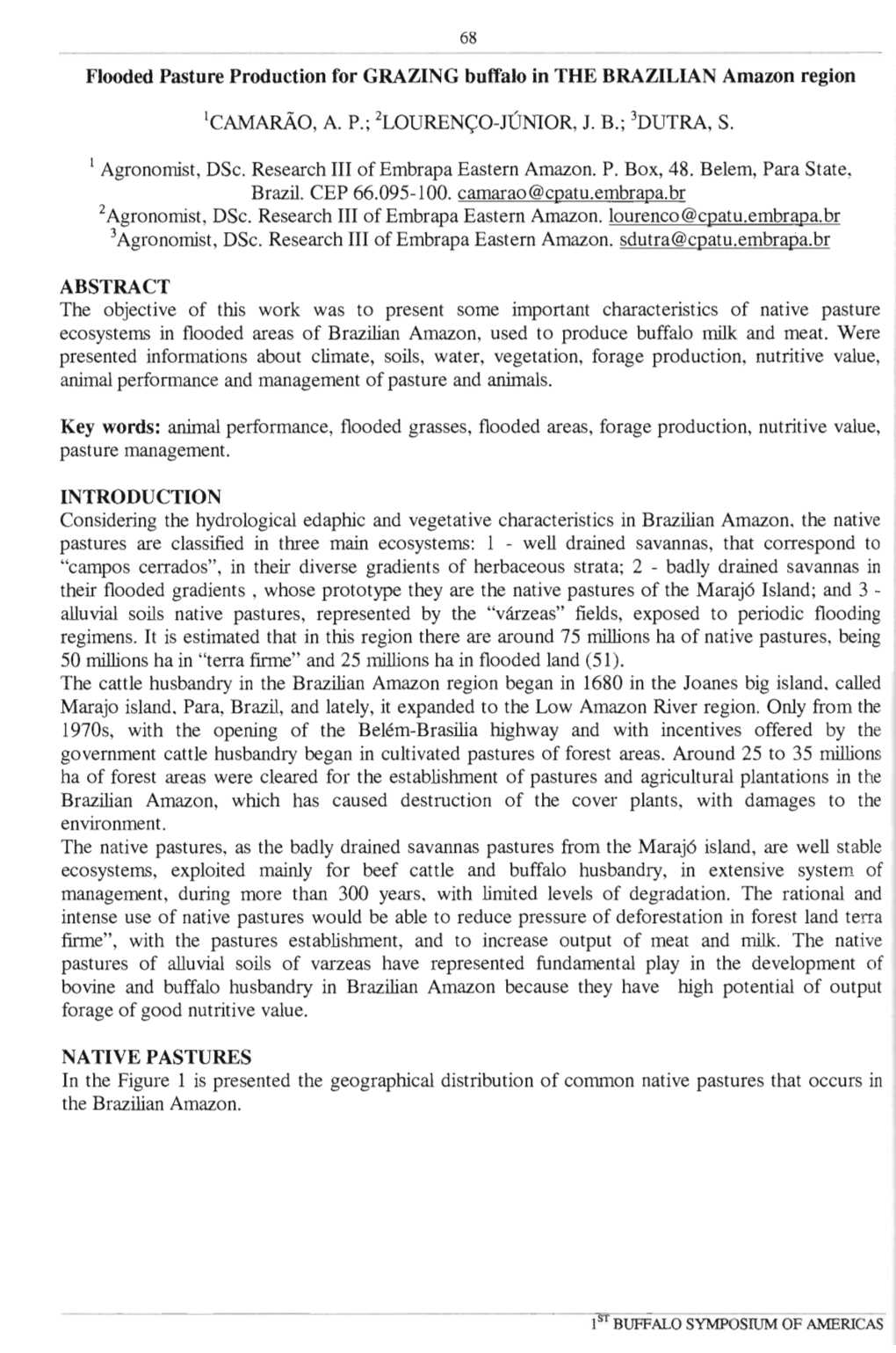 Flooded Pasture Production for GRAZING Buffalo in the BRAZILIAN Amazon Region