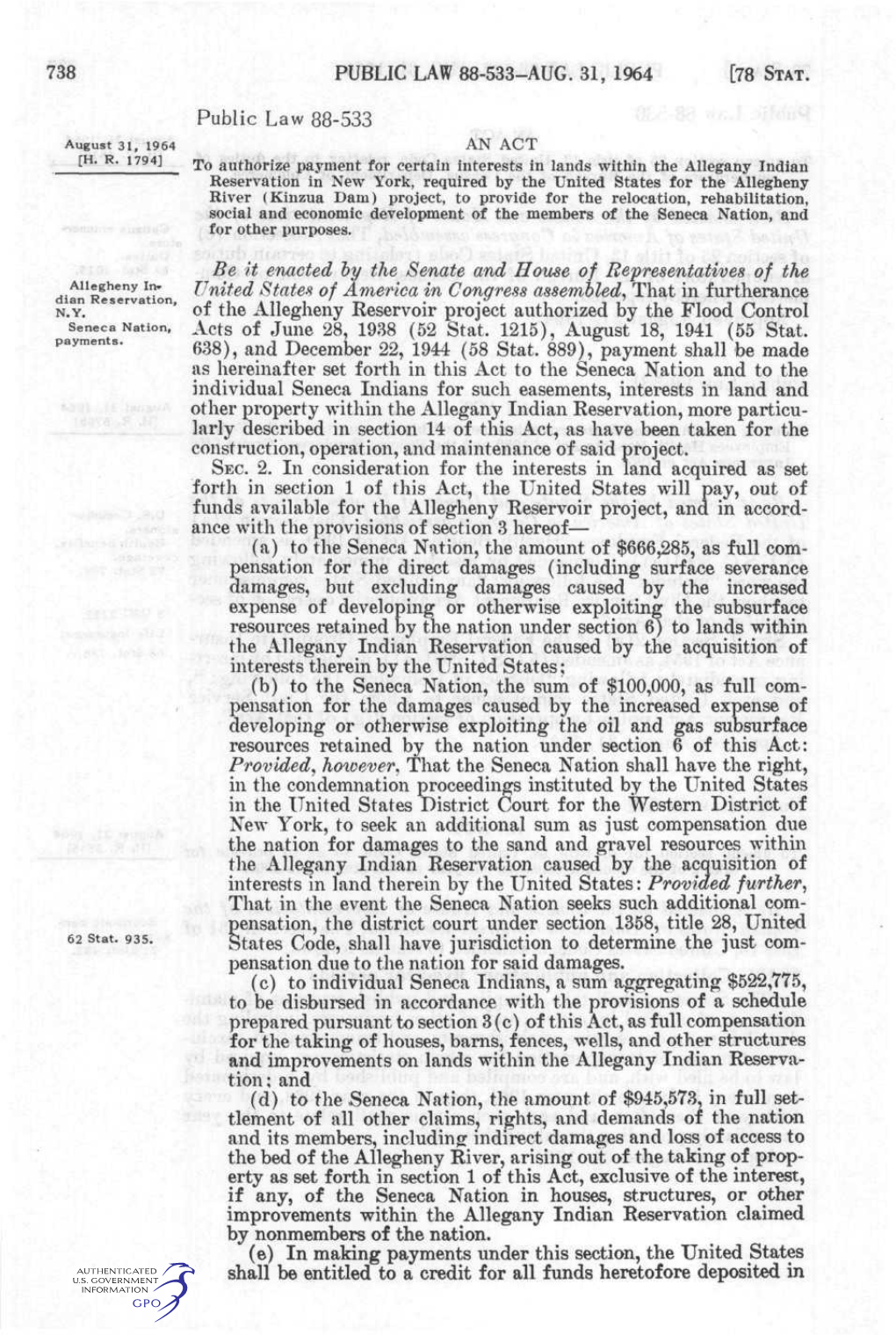 PUBLIC LAW 88-533-AUG. 31, 1964 Public Law 88-533