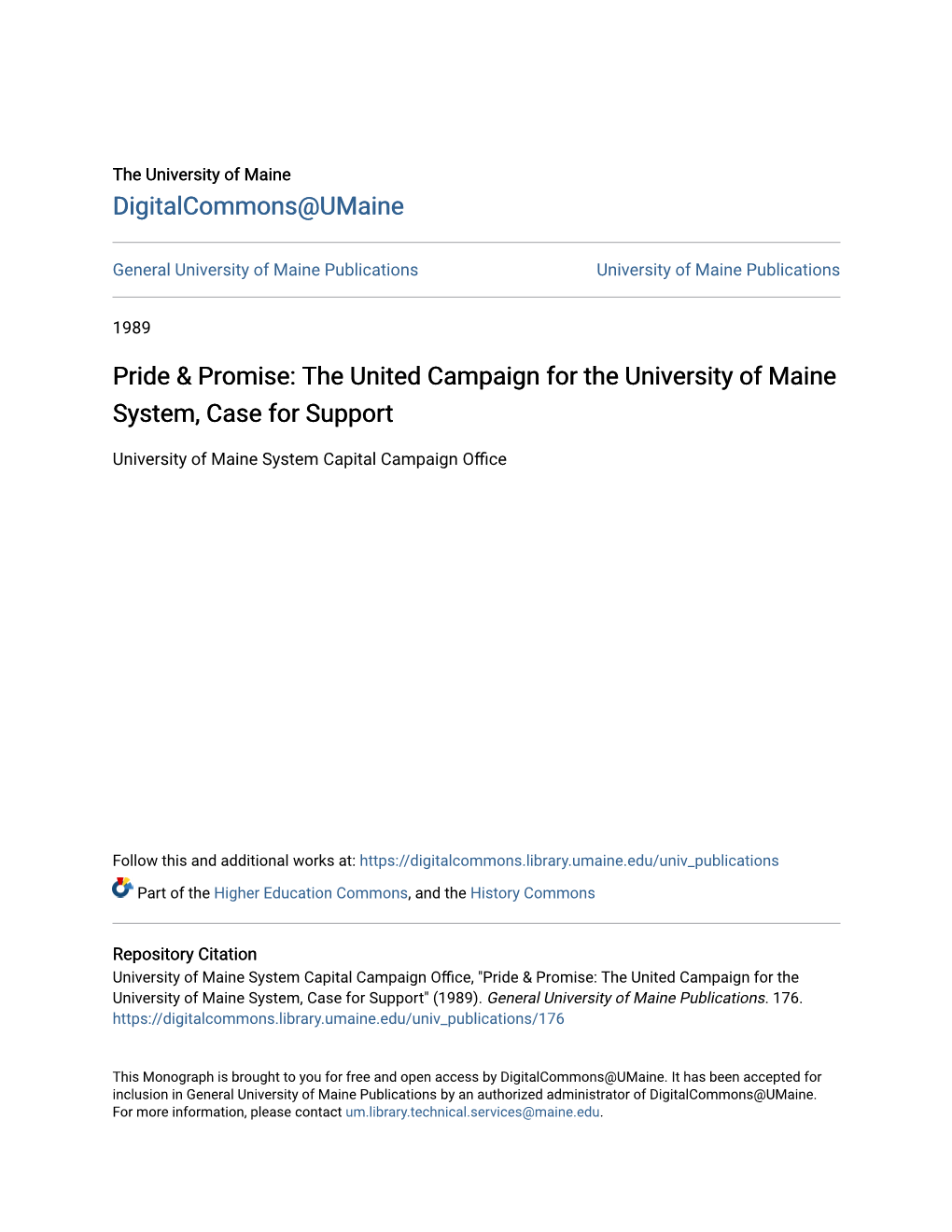 Pride & Promise: the United Campaign for the University of Maine System, Case for Support