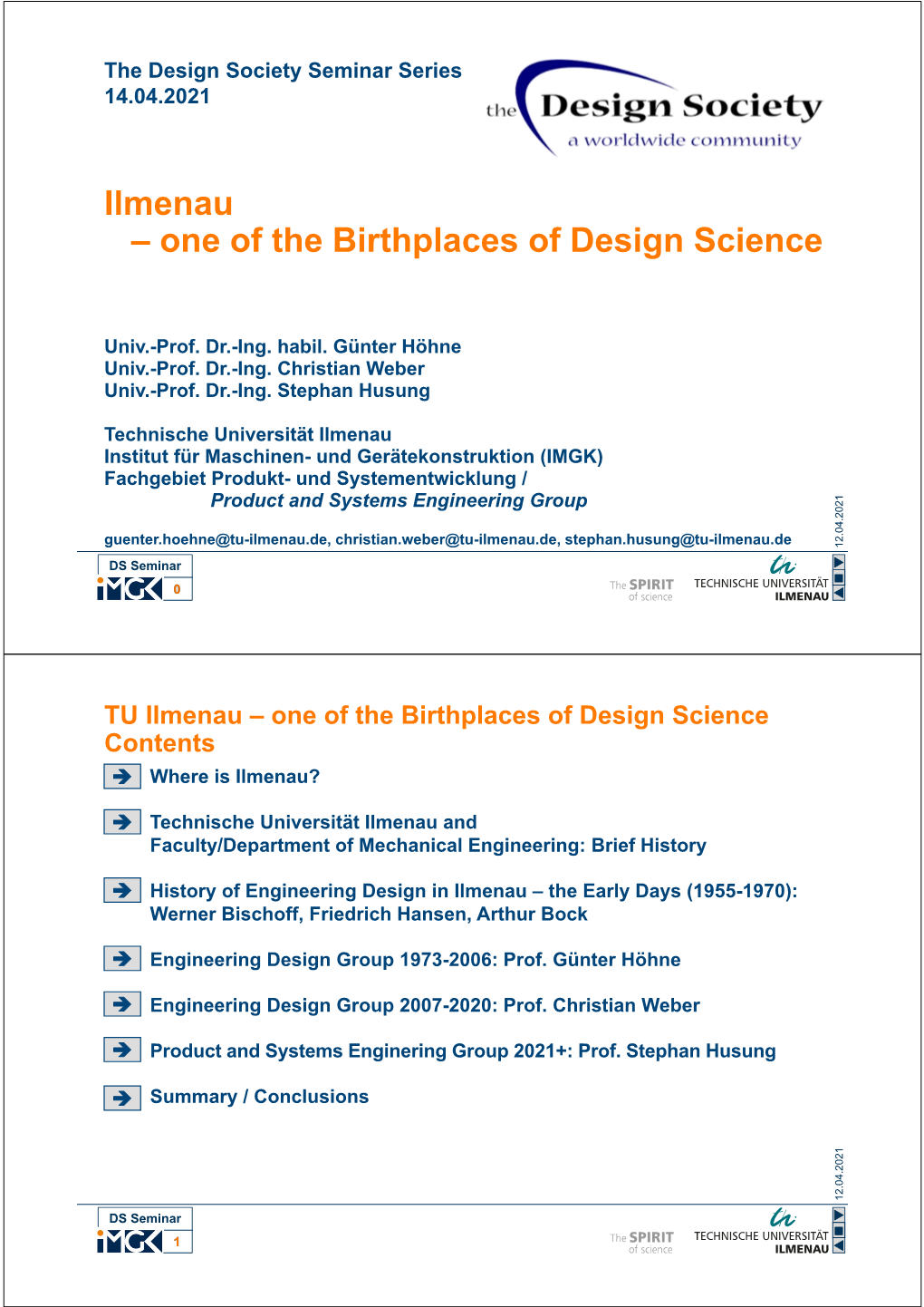 Ilmenau – One of the Birthplaces of Design Science