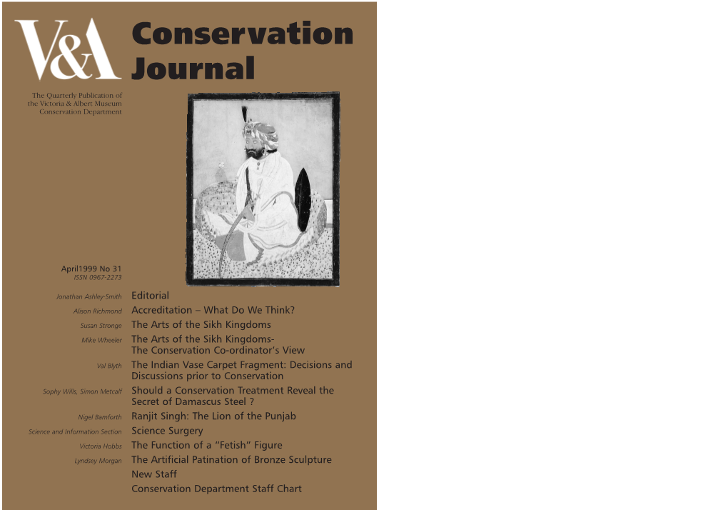 Conservation Journal the Quarterly Publication of the Victoria & Albert Museum Conservation Department