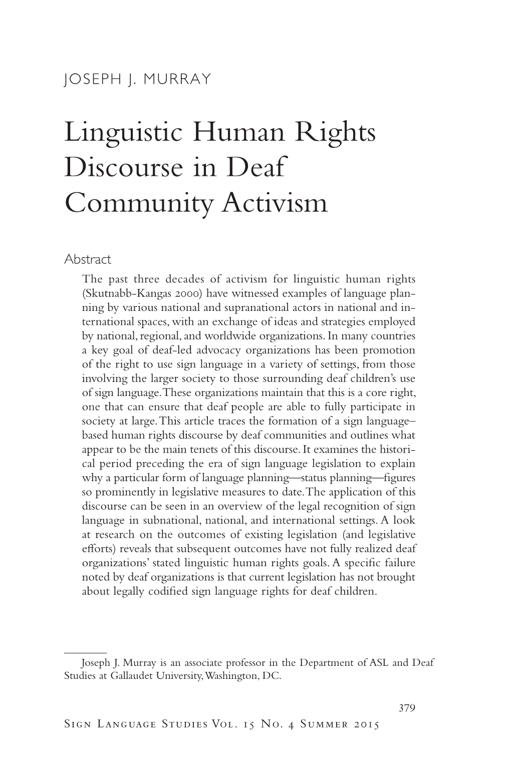 Linguistic Human Rights Discourse in Deaf Community Activism