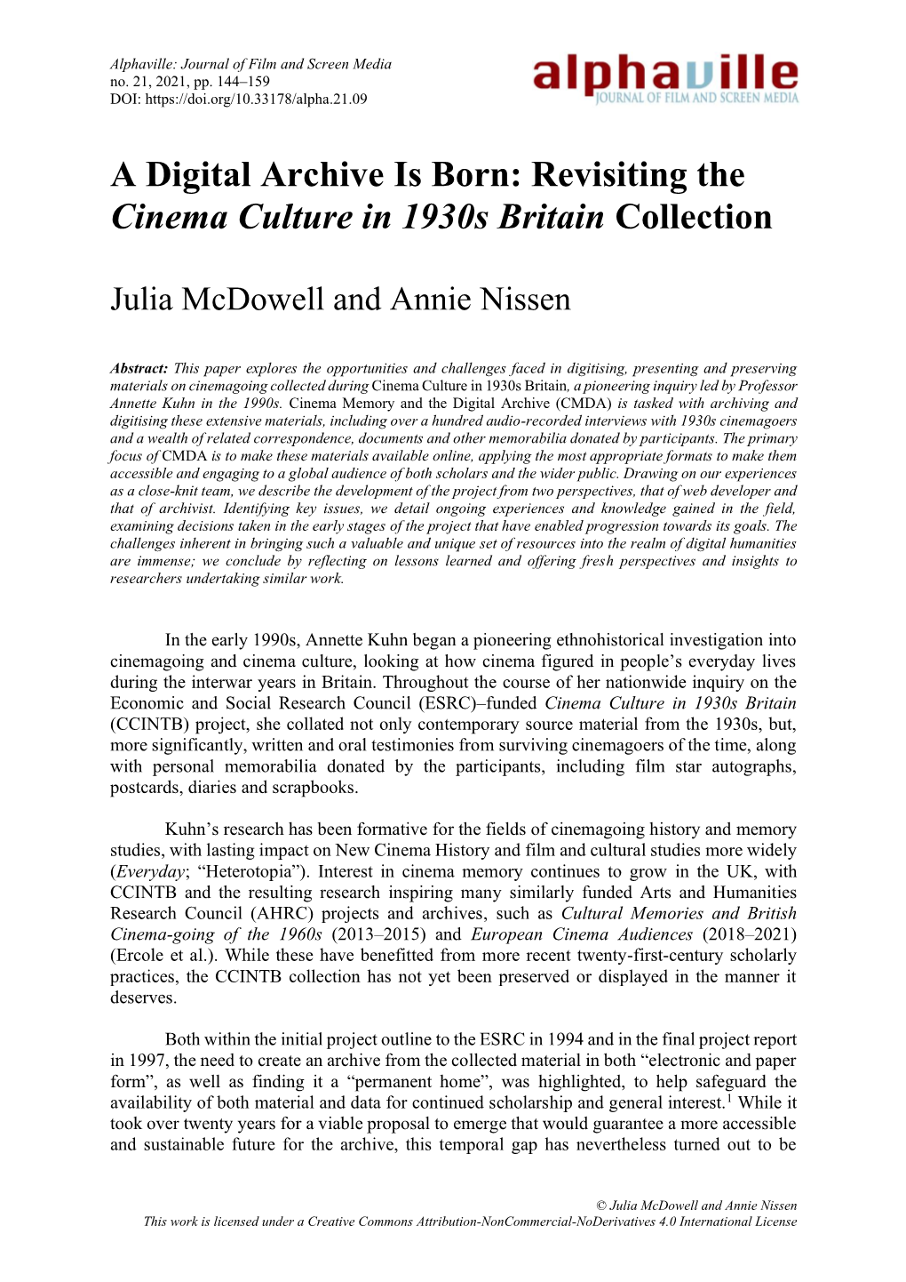 A Digital Archive Is Born: Revisiting the Cinema Culture in 1930S Britain Collection