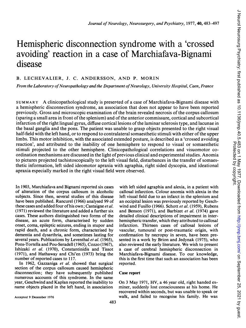 'Crossed Avoiding' Reaction in a Case of Marchiafava-Bignami Disease
