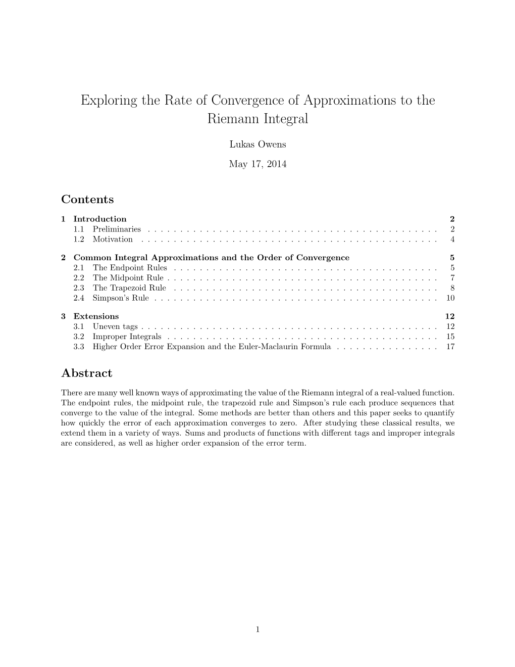 Exploring the Rate of Convergence of Approximations to the Riemann Integral