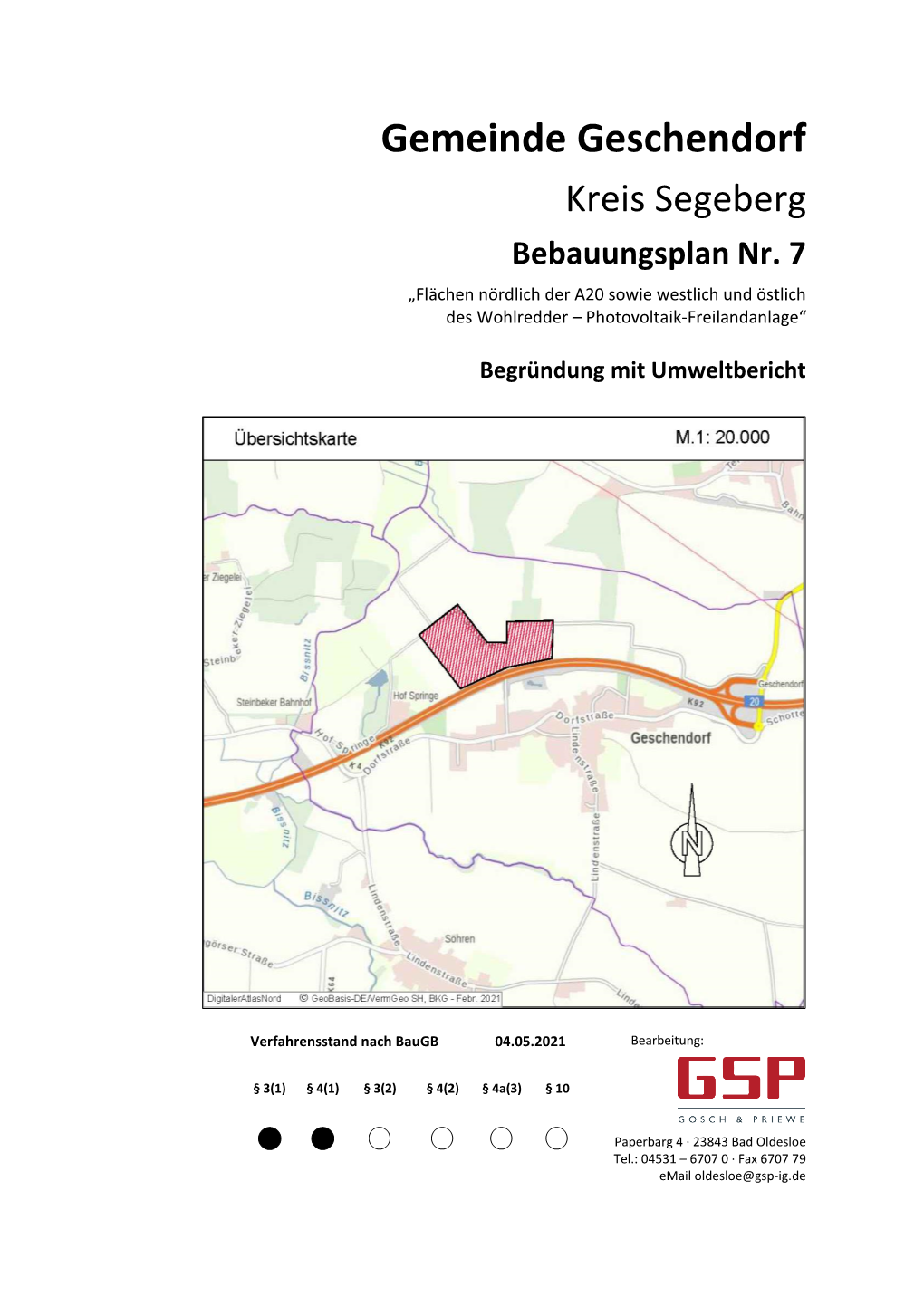 Gemeinde Geschendorf Kreis Segeberg Bebauungsplan Nr