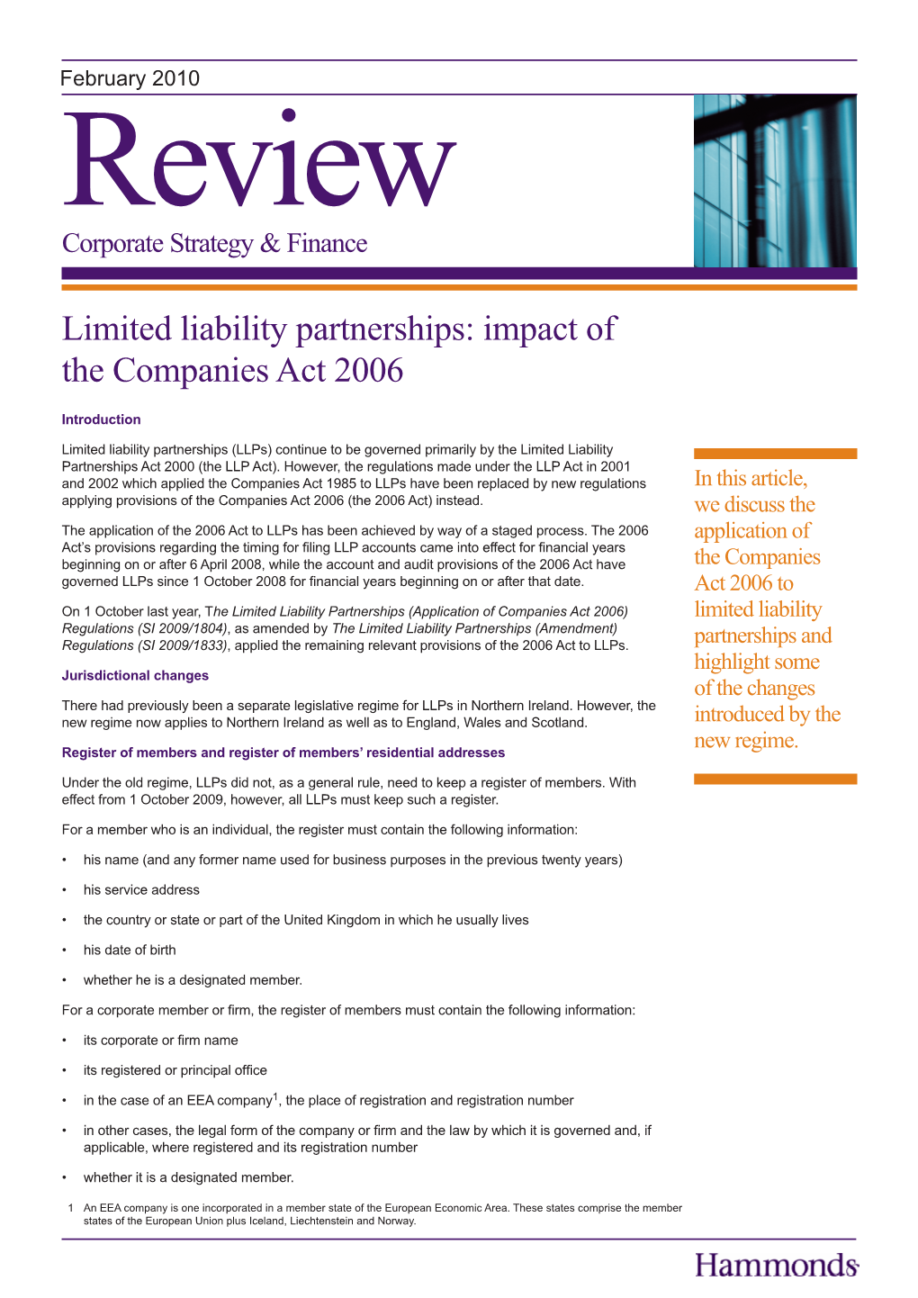 Limited Liability Partnerships: Impact of the Companies Act 2006