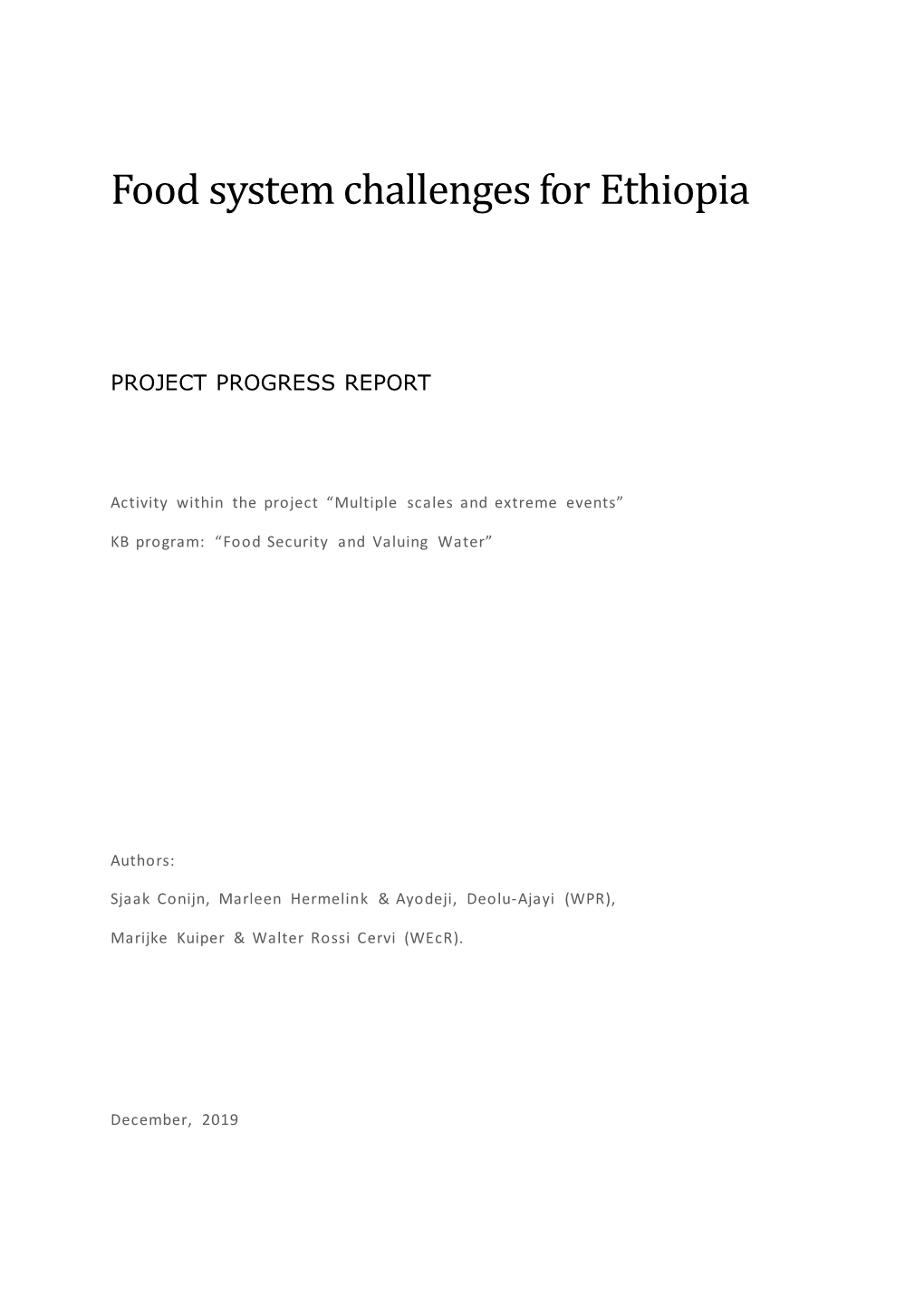 Food System Challenges for Ethiopia