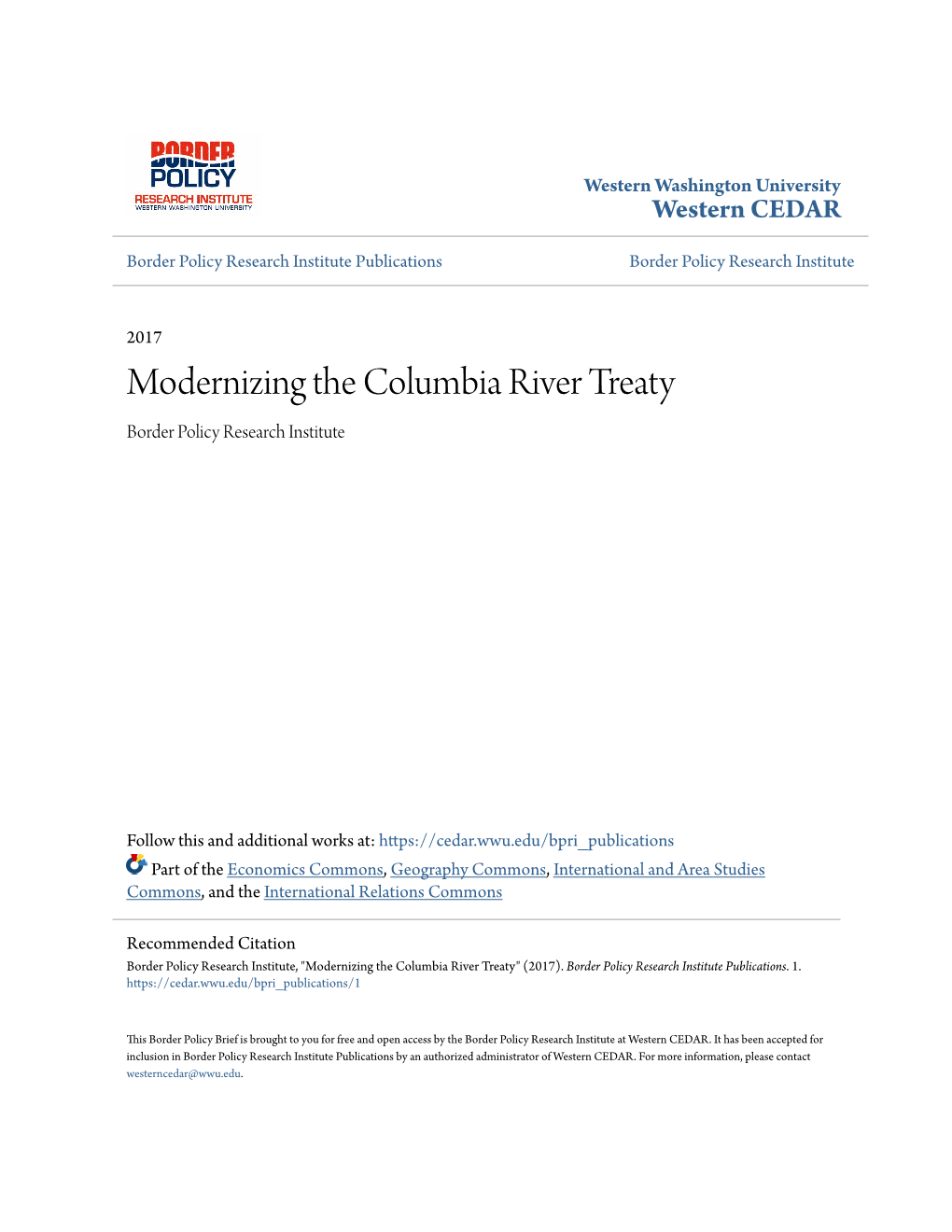Modernizing the Columbia River Treaty Border Policy Research Institute