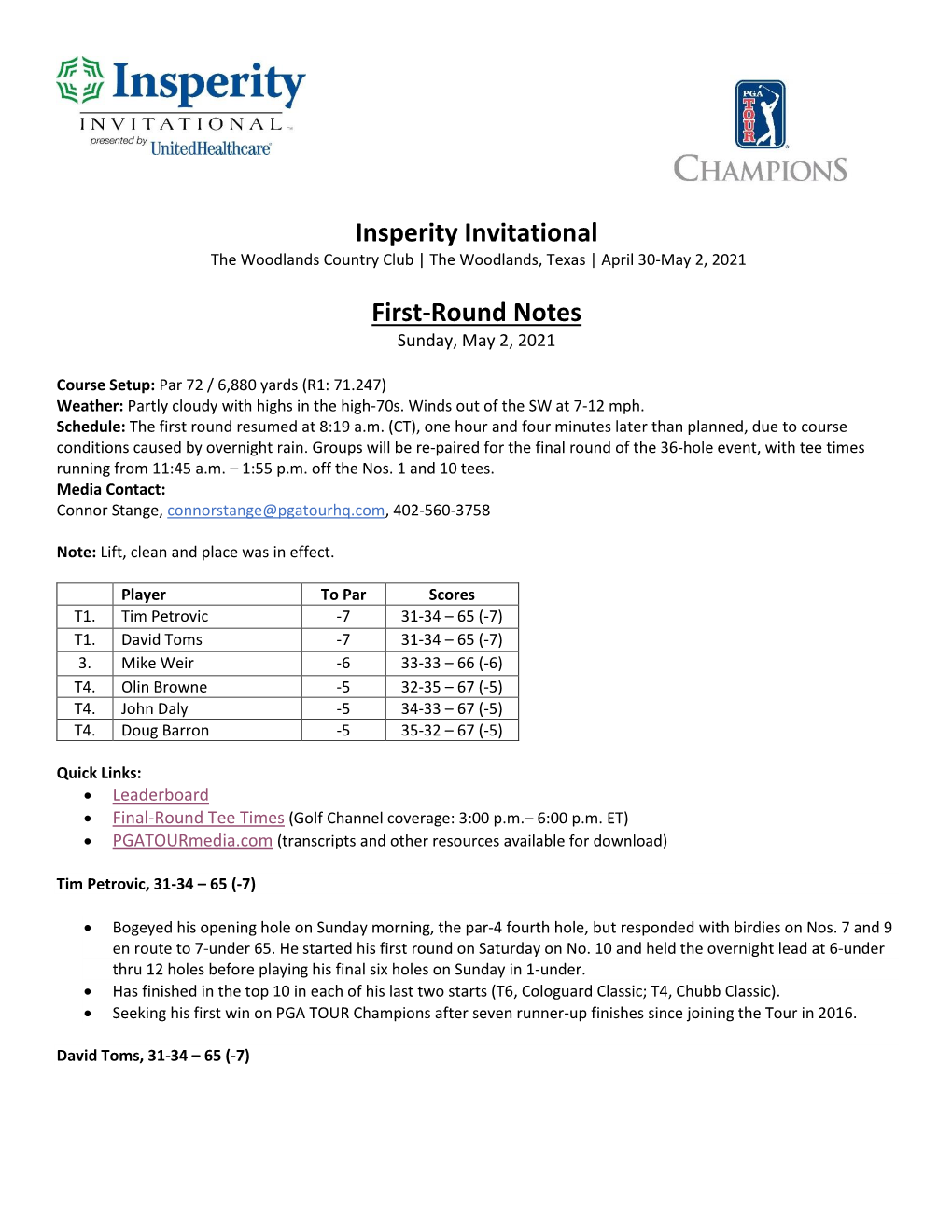 Insperity Invitational First-Round Notes