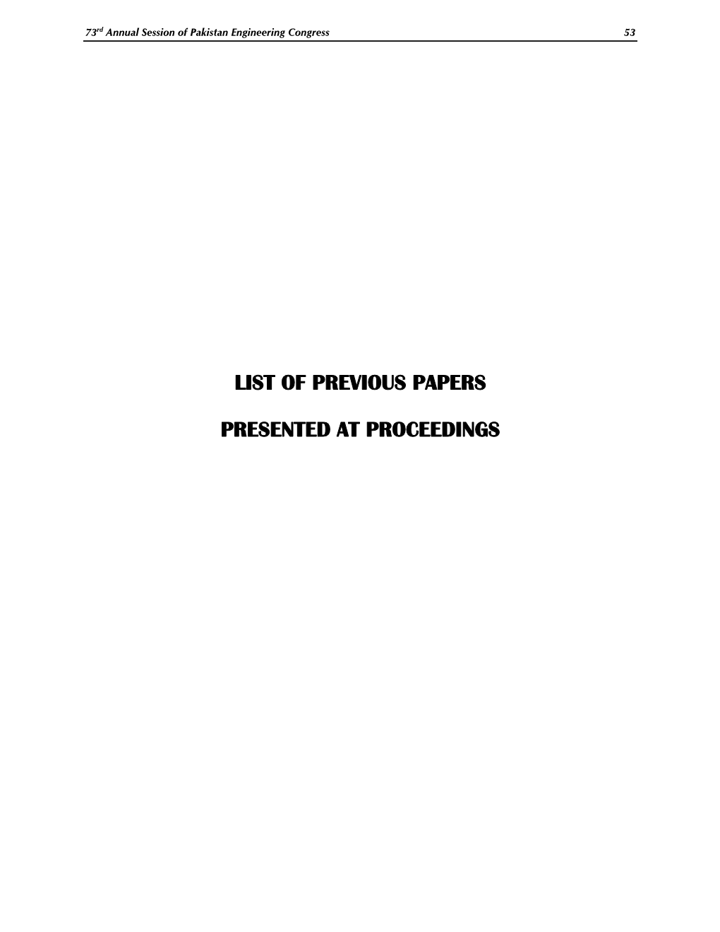 List of Previous Papers Presented at Proceedings
