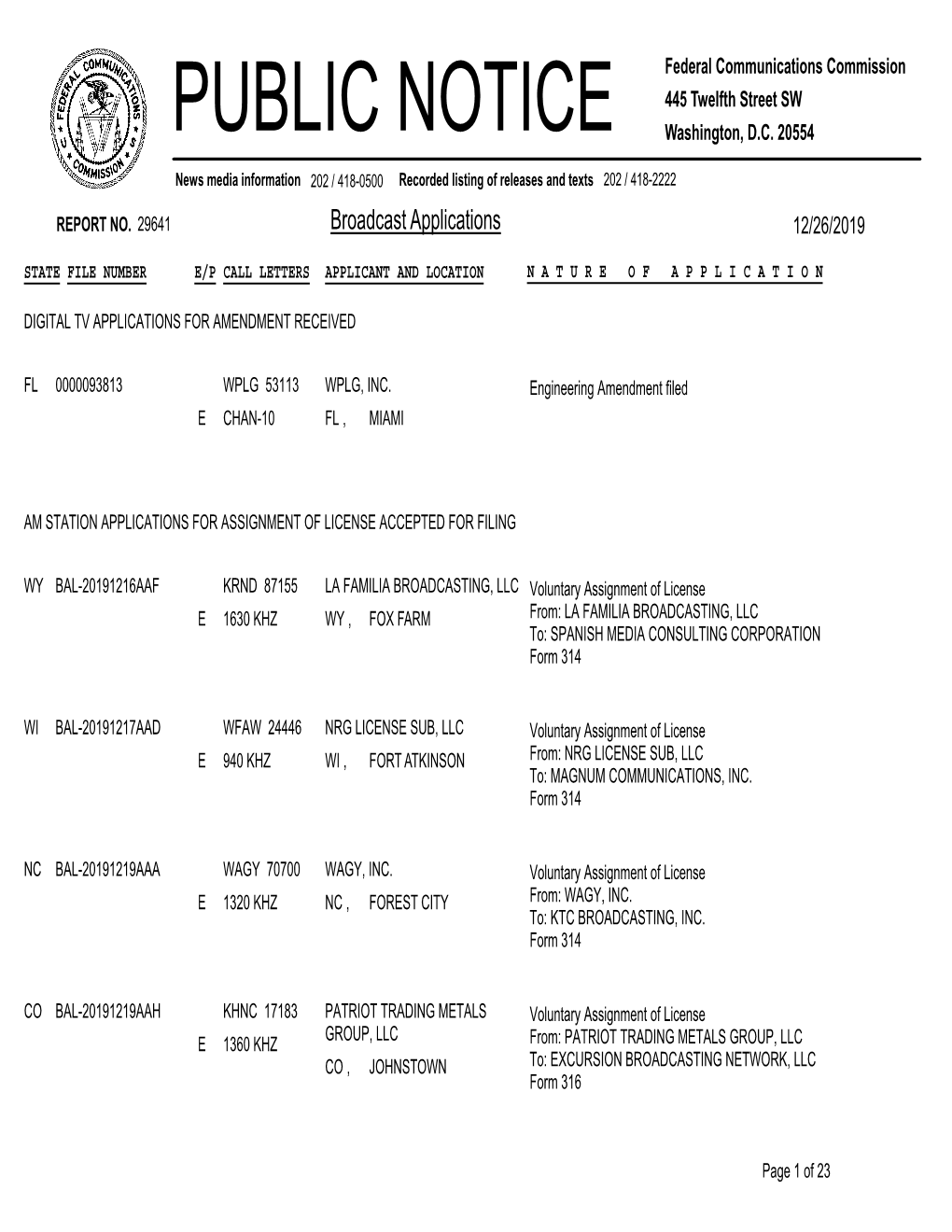 Broadcast Applications 12/26/2019