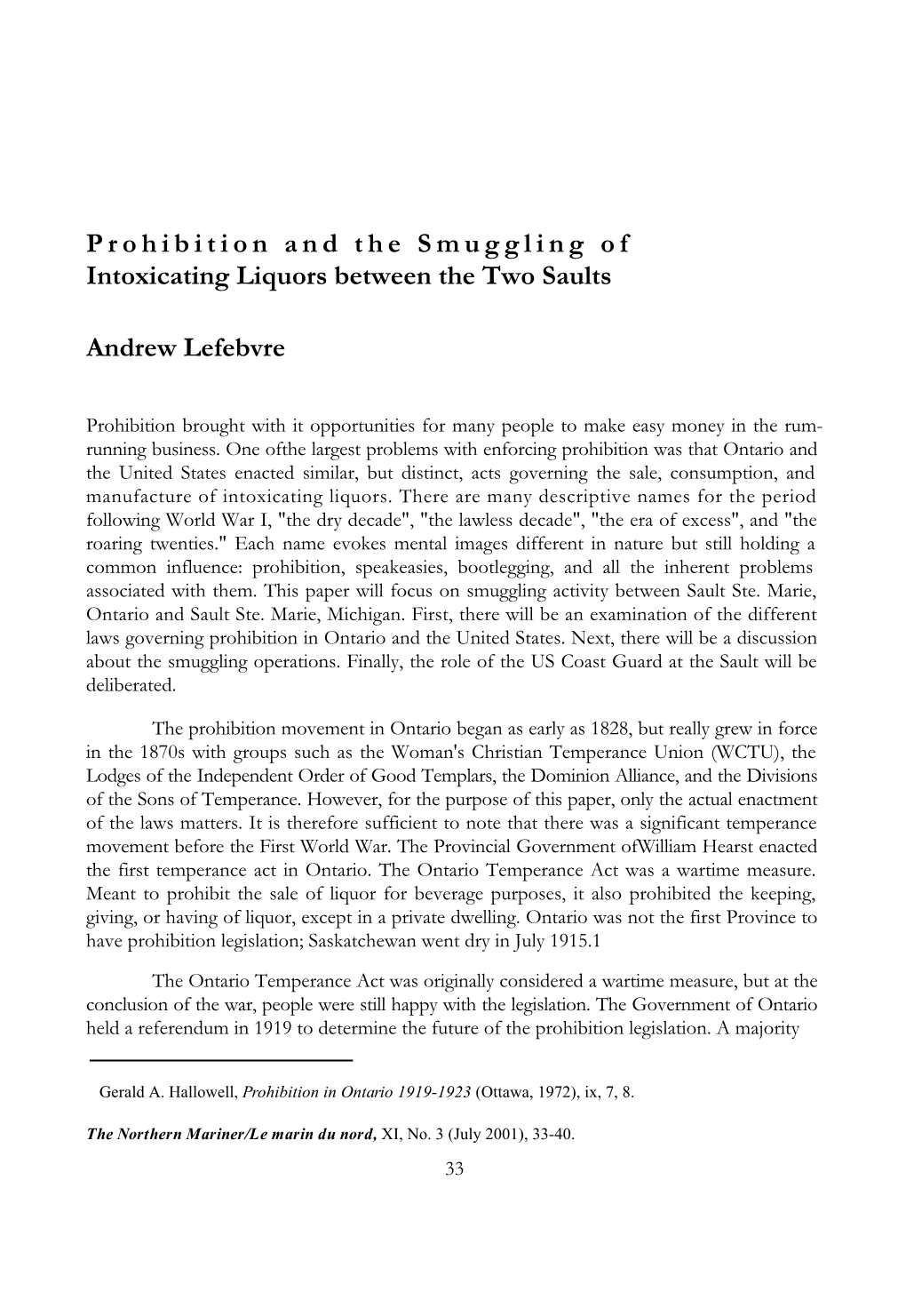 Prohibition and the Smuggling of Intoxicating Liquors Between the Two Saults