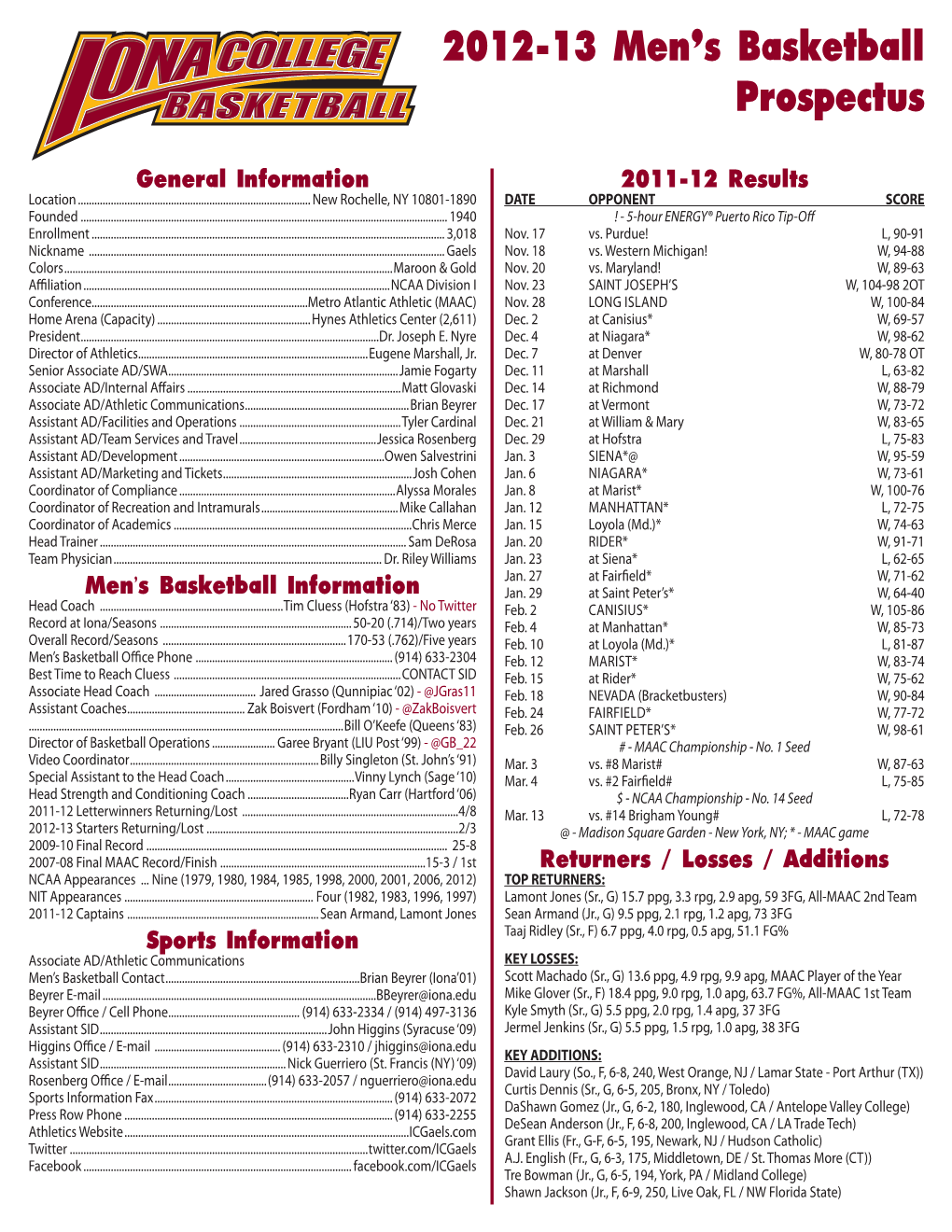 2012-13 Men's Basketball Prospectus