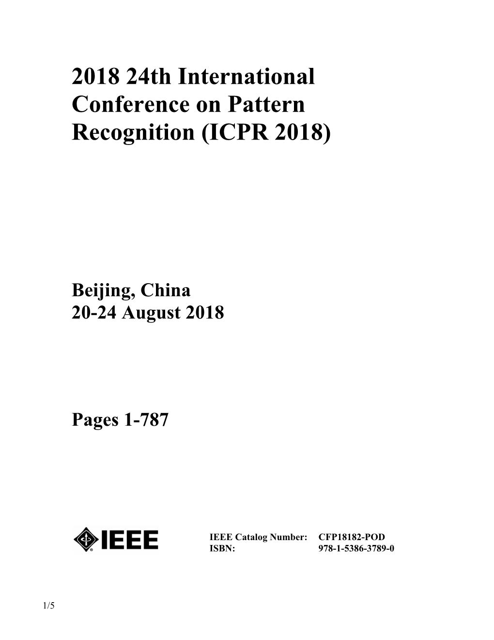 2018 24Th International Conference on Pattern Recognition (ICPR 2018)