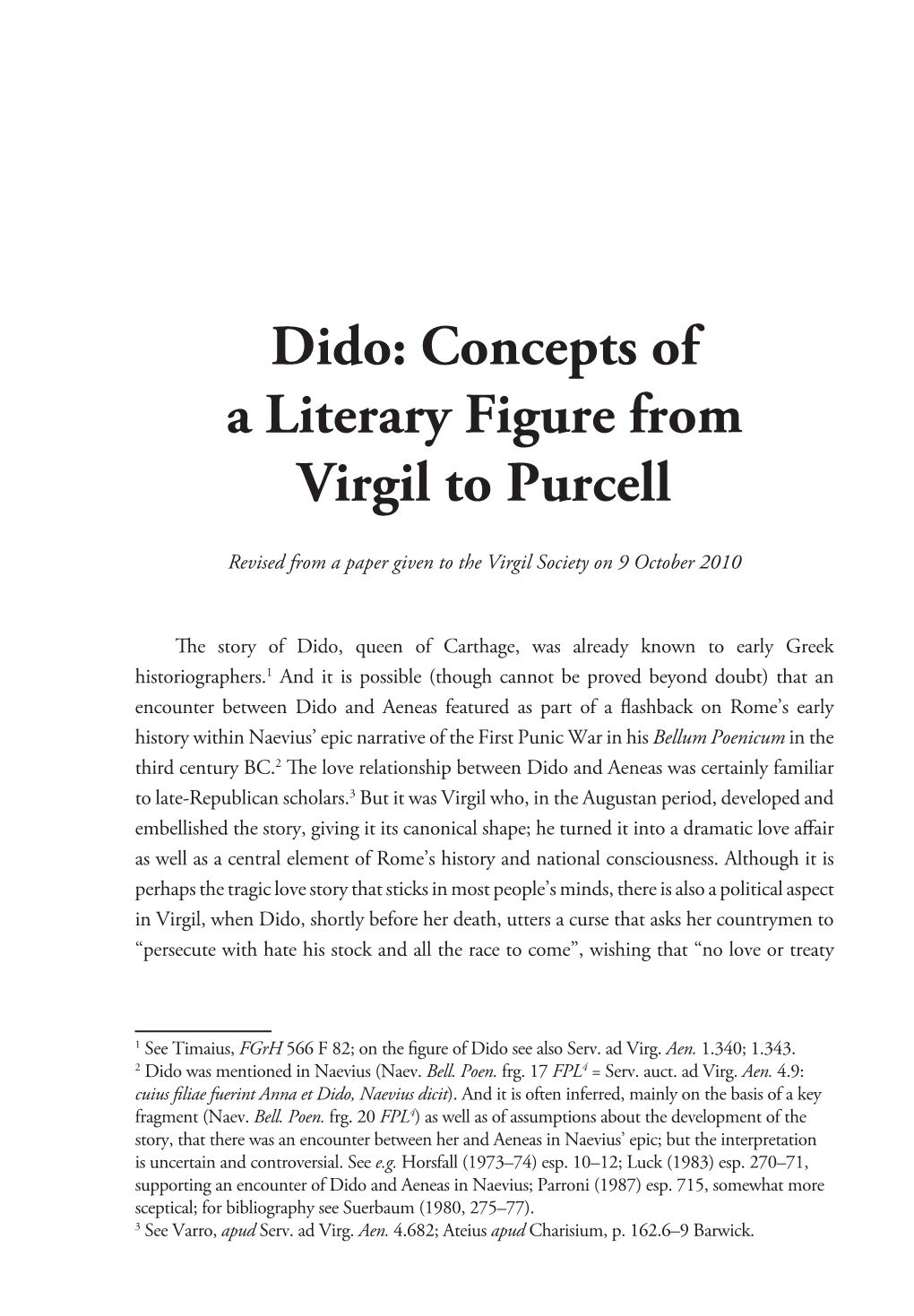 Dido: Concepts of a Literary Figure from Virgil to Purcell