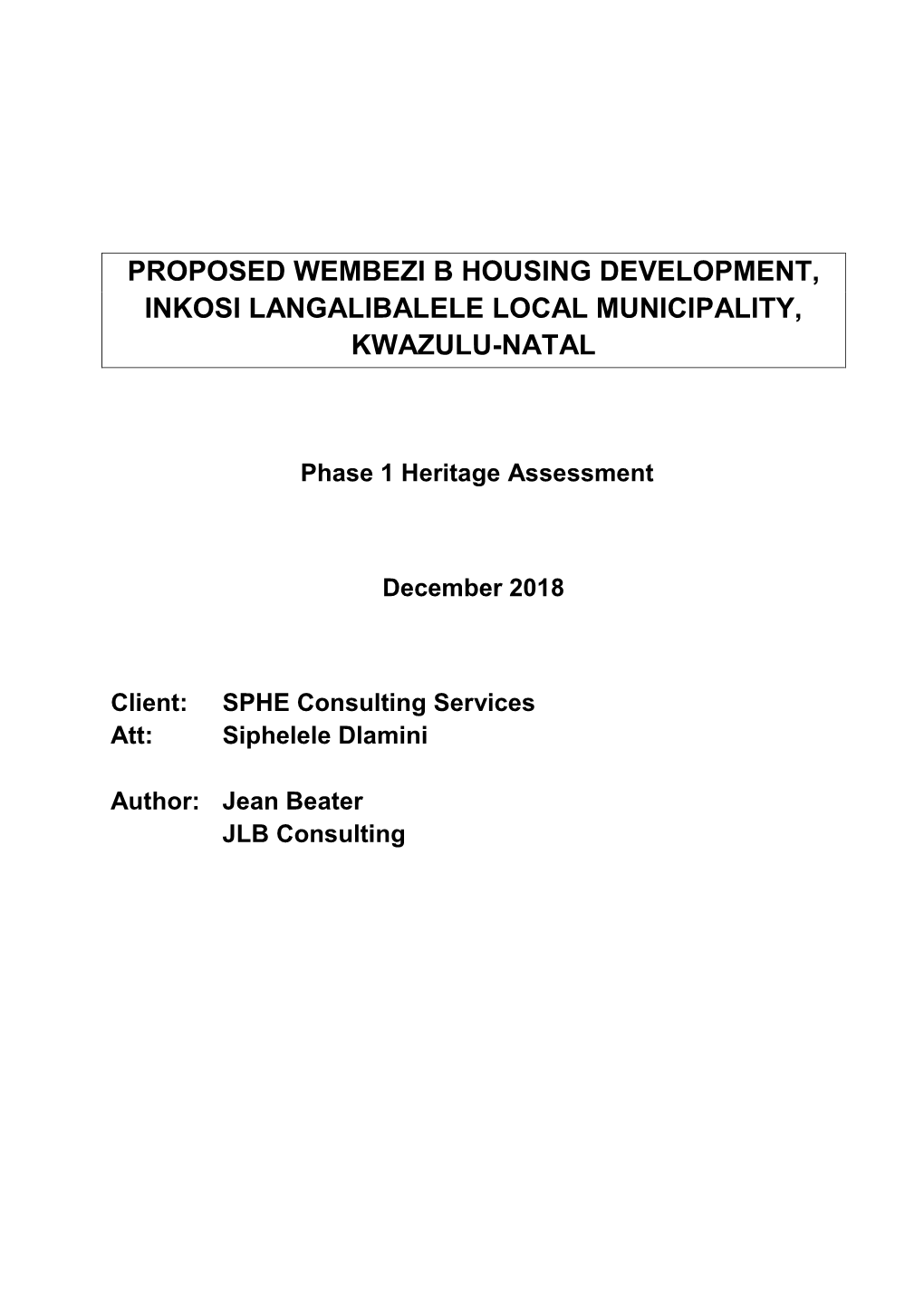 Proposed Wembezi B Housing Development, Inkosi Langalibalele Local Municipality, Kwazulu-Natal