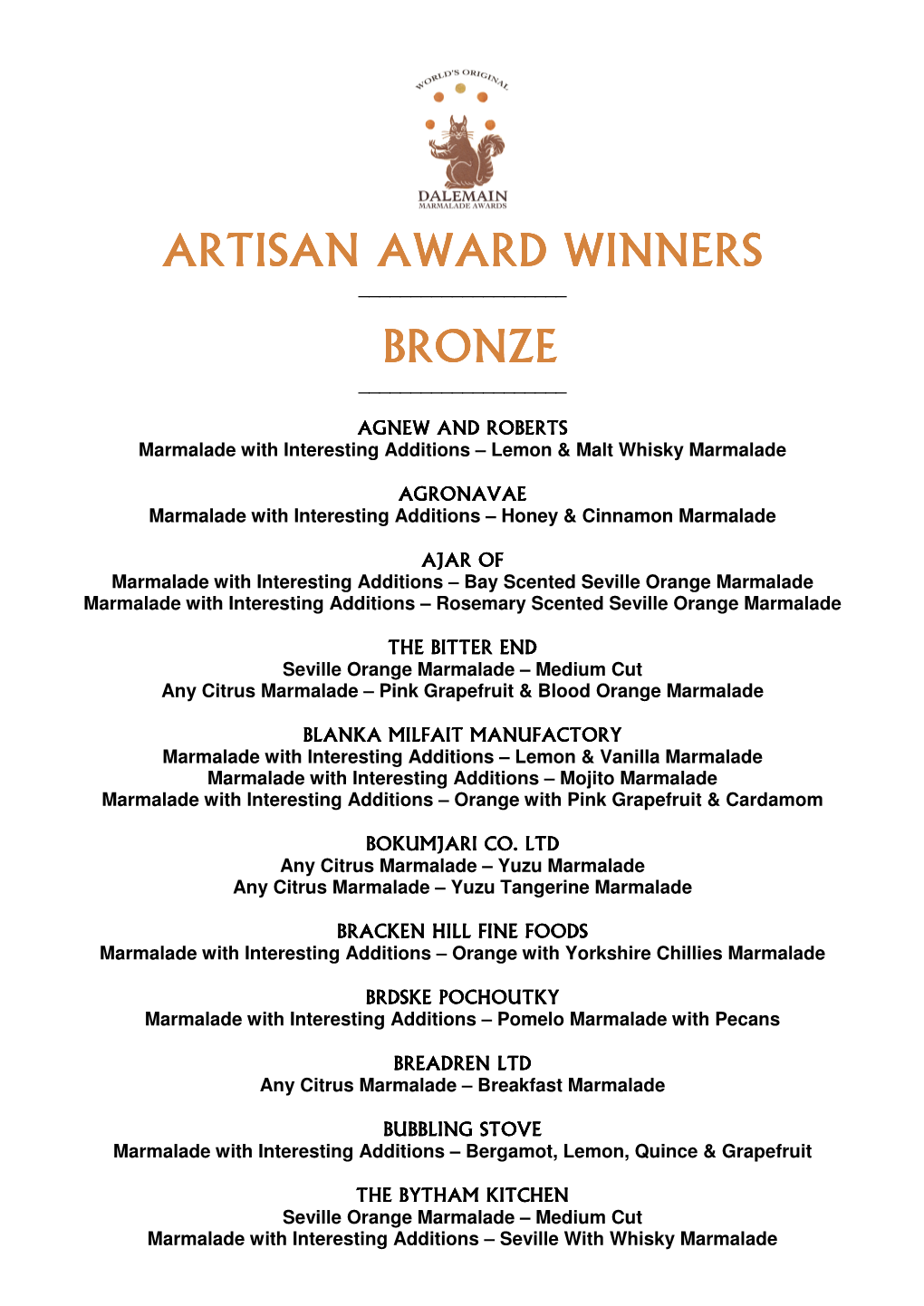 Artisan Award Winners ______